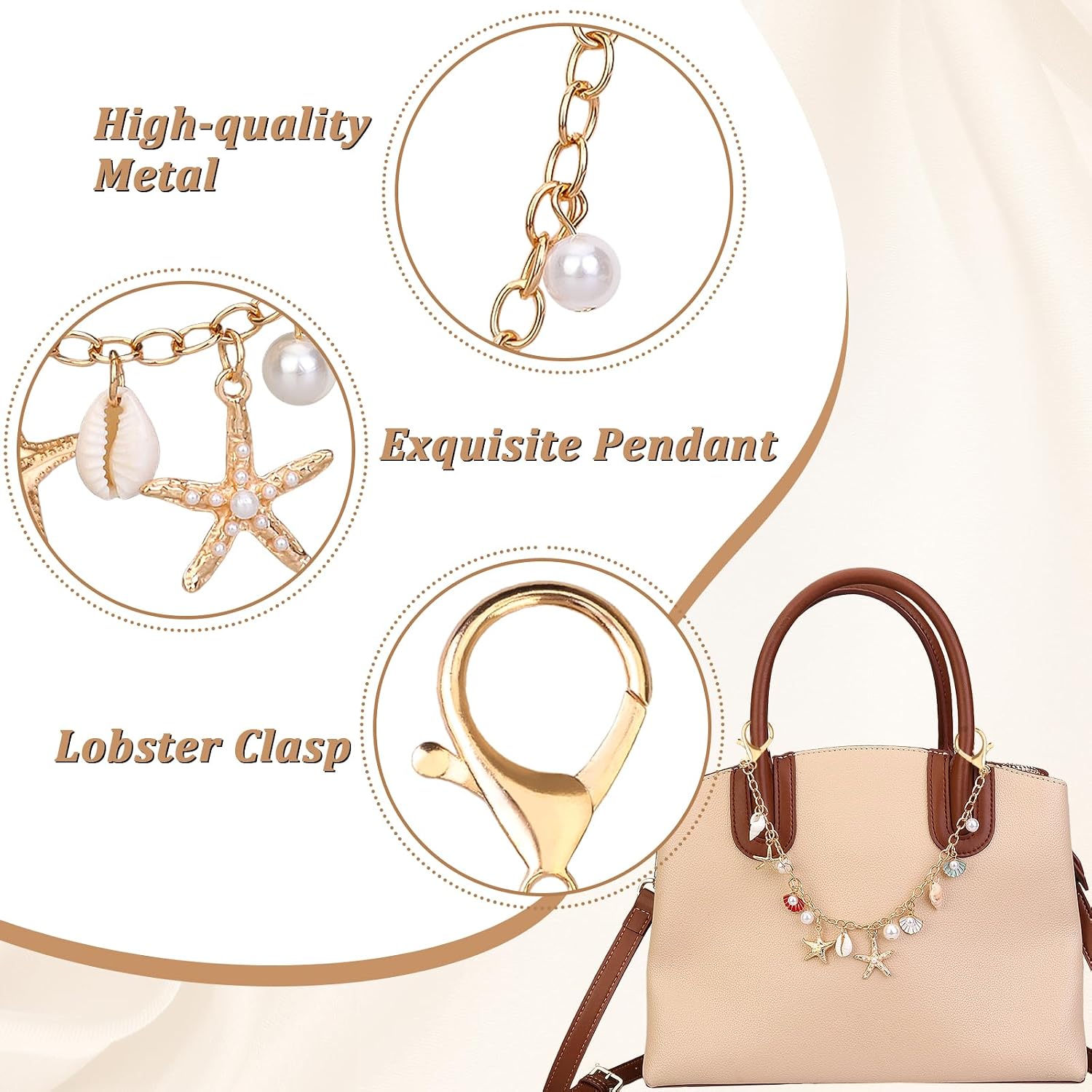 Seashell Bag Charms for Handbags, Bag Chains Purse Charms for Women, Purse Keychain for Decoration, Golden Bag Accessories Charm, Bag Chain Strap Replacement for Crossbody Tote Shoulder Bags
