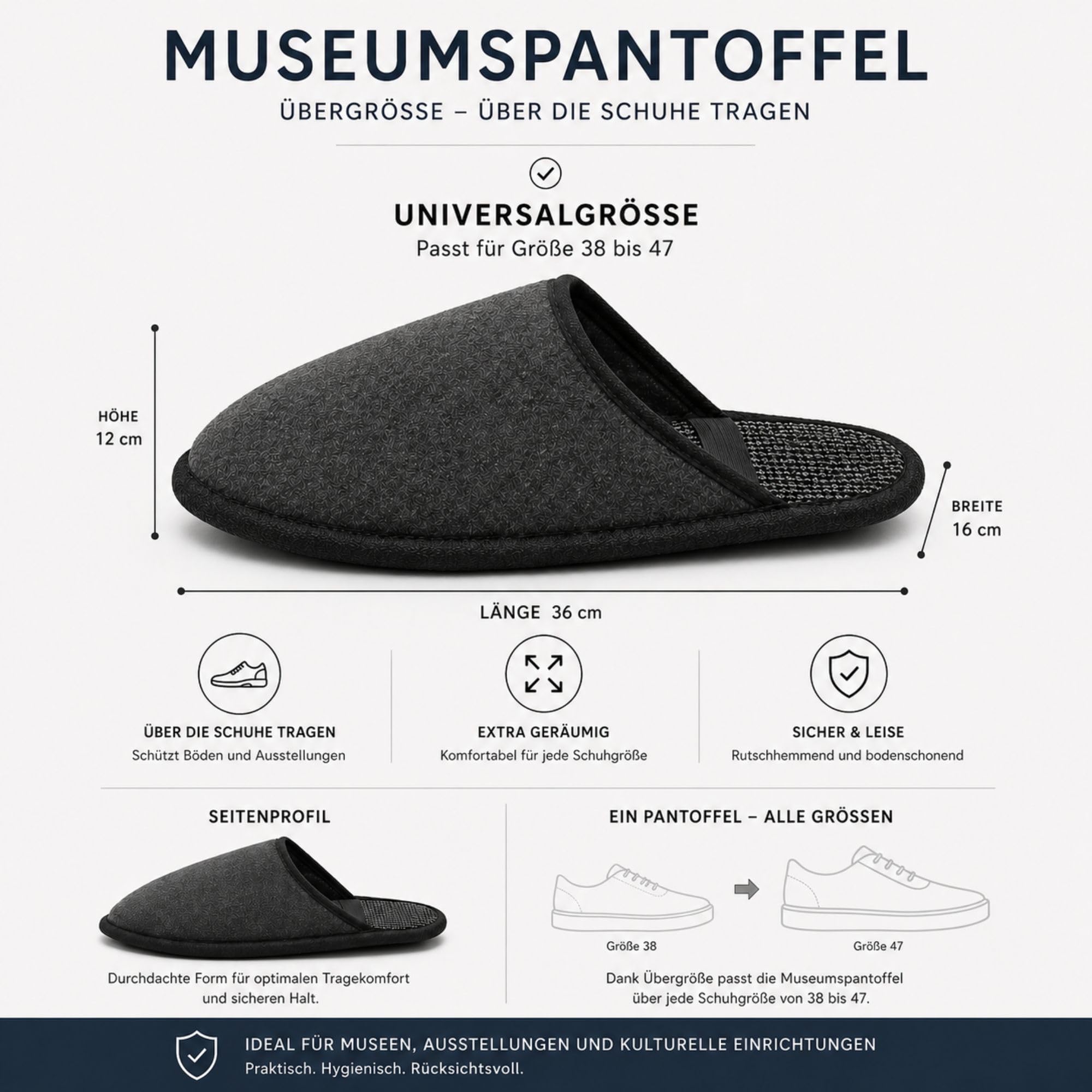 EXKLUSIV HEIMTEXTIL Museumspantoffeln aus Filz – Größe 38-47 - Handwerkerpantoffeln & Besucherschuhe mit Gummiband – Filzüberschuhe zum Bodenschutz gegen Kratzer & Schmutz 5 Paar