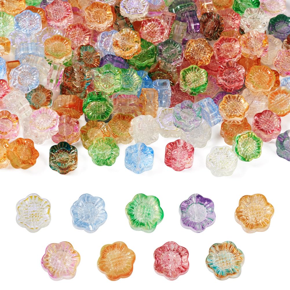 Cheriswelry 135Pcs Transparent Electroplated Glass Beads Sunflower Lampwork Bead Floral Spacer Beads for Jewellery Beading Making Art Craft