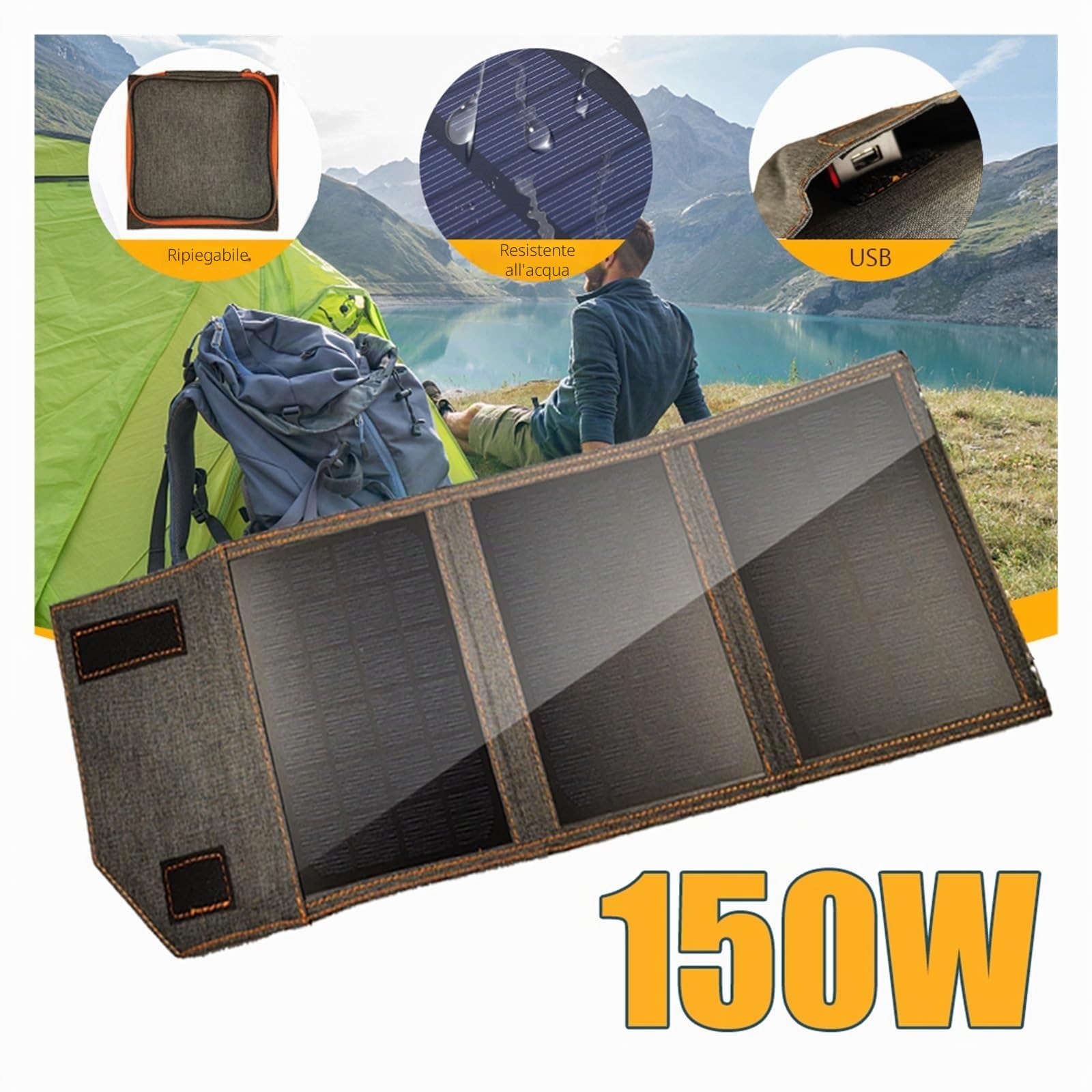 150W pannello solare pieghevole borsa esterna impermeabile a carica rapida for telefono cellulare Power Bank campeggio escursionismo 3/4 volte Uscita Ideale(80W 5V 750X130mm)