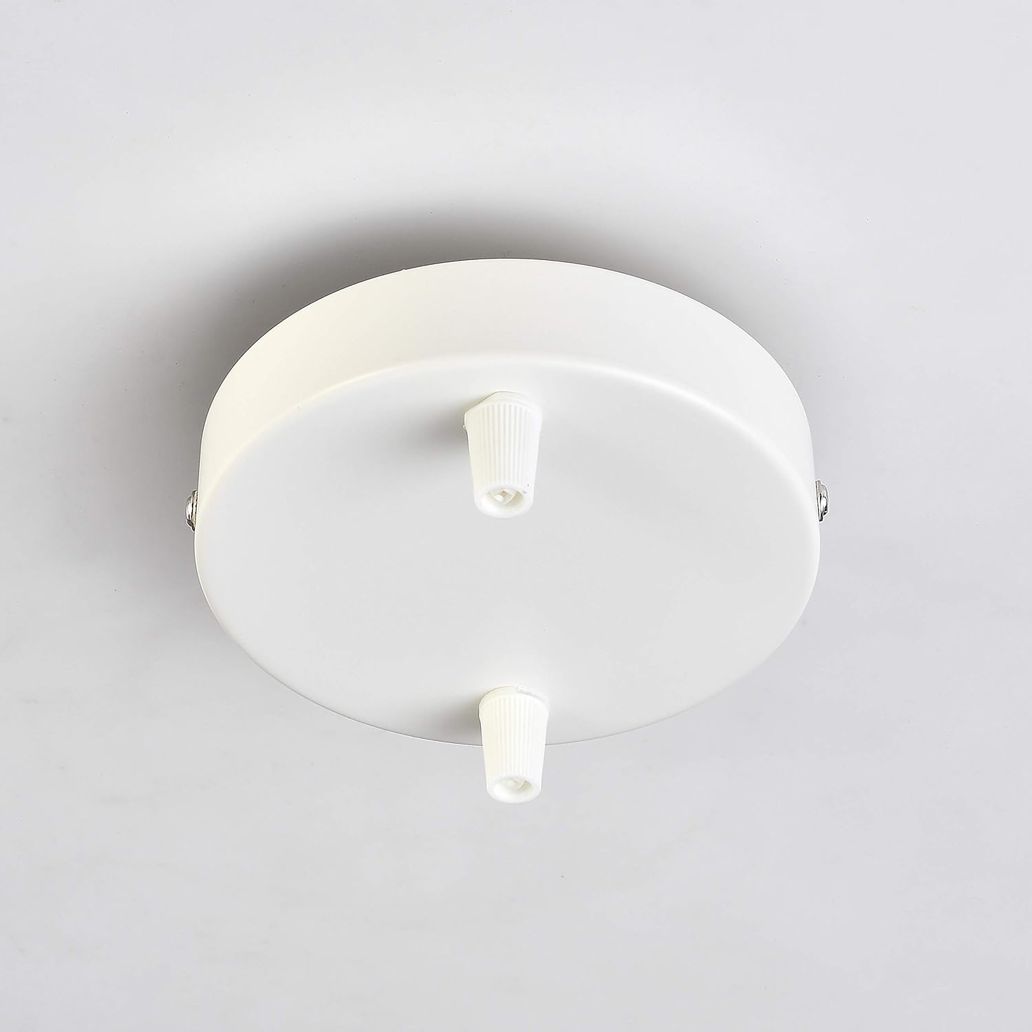 BRIGHTTIA 2-Port White Ceiling Canopy with Nylon Cord Grips - Plug-in Pendant to Hardwire Fixture Conversion Kit - 4.7in (120mm) Pendant Light Cover Plate - DIY Lighting Lamp Parts (BA-C102W)