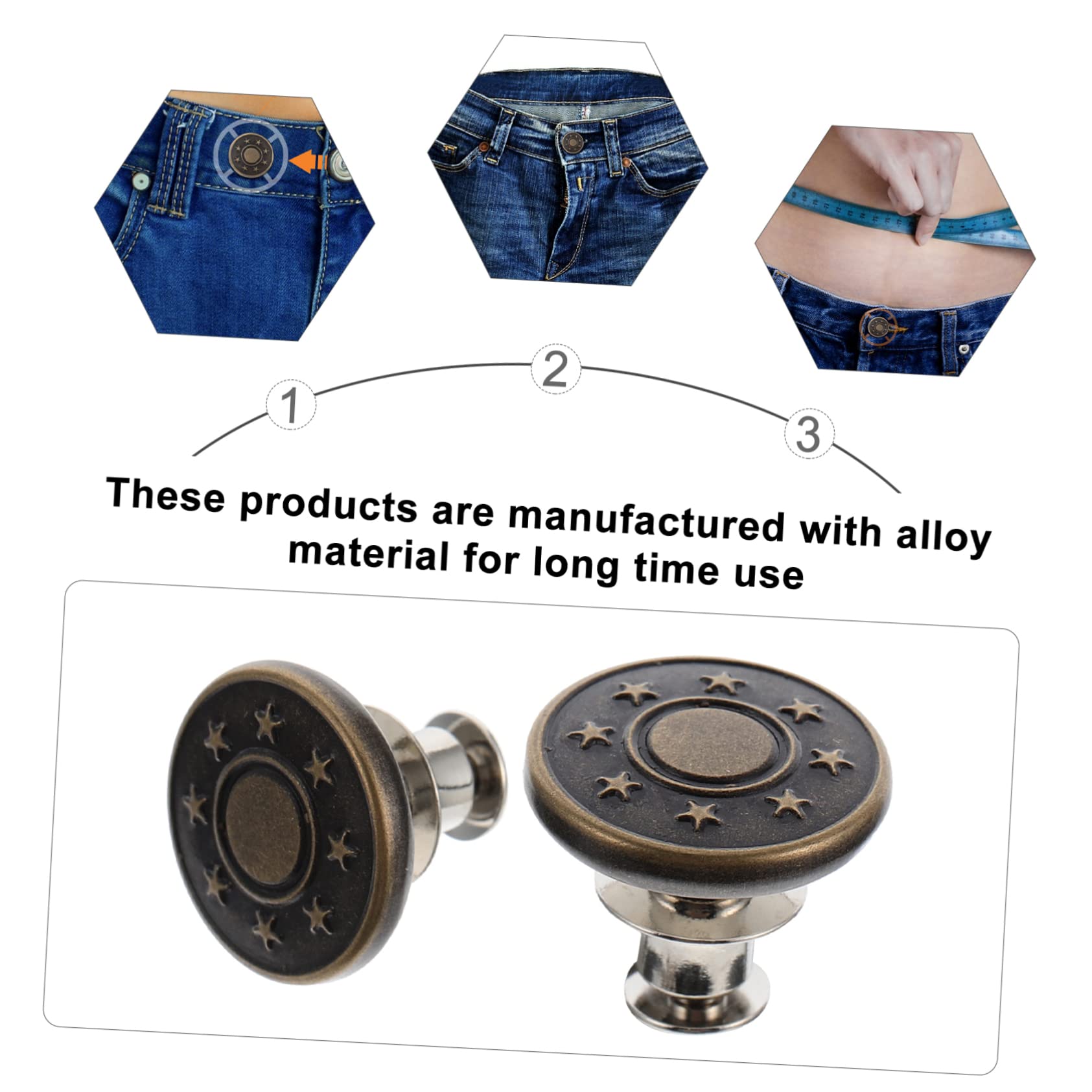 STOBOK 3 Set Di Bottoni Per Jeans Bottoni Staccabili in Vita in Lega Di Metallo Sostituzione Di Jeans Design Semplice Moda Ed 20 Pezzi*3