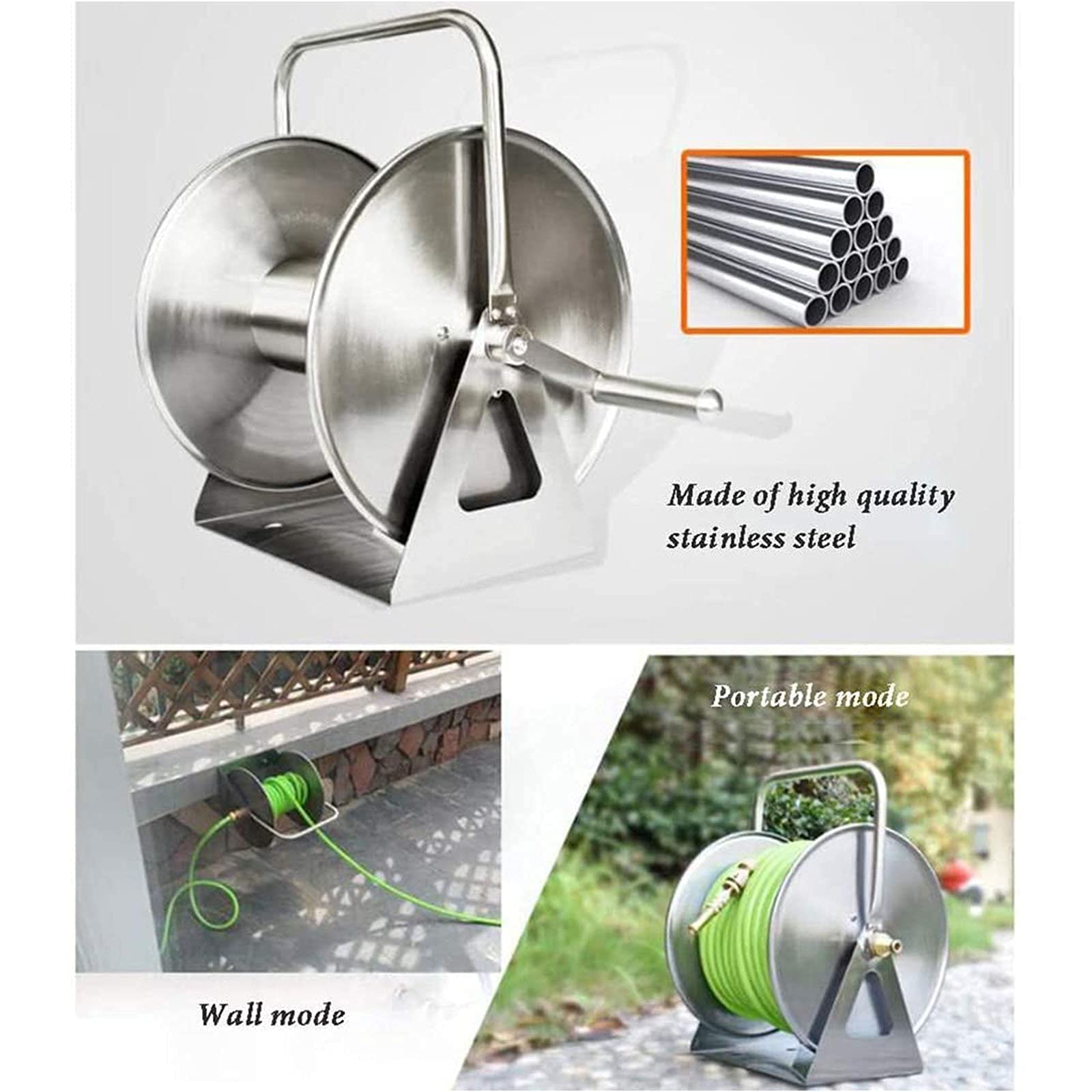 Carrete de Manguera de jardín de Metal for Montaje en Pared, Caja de suspensión portátil de for Limpieza de Patio de automóviles, Patio, Granja y Patio(15 Meters Water Pipe)