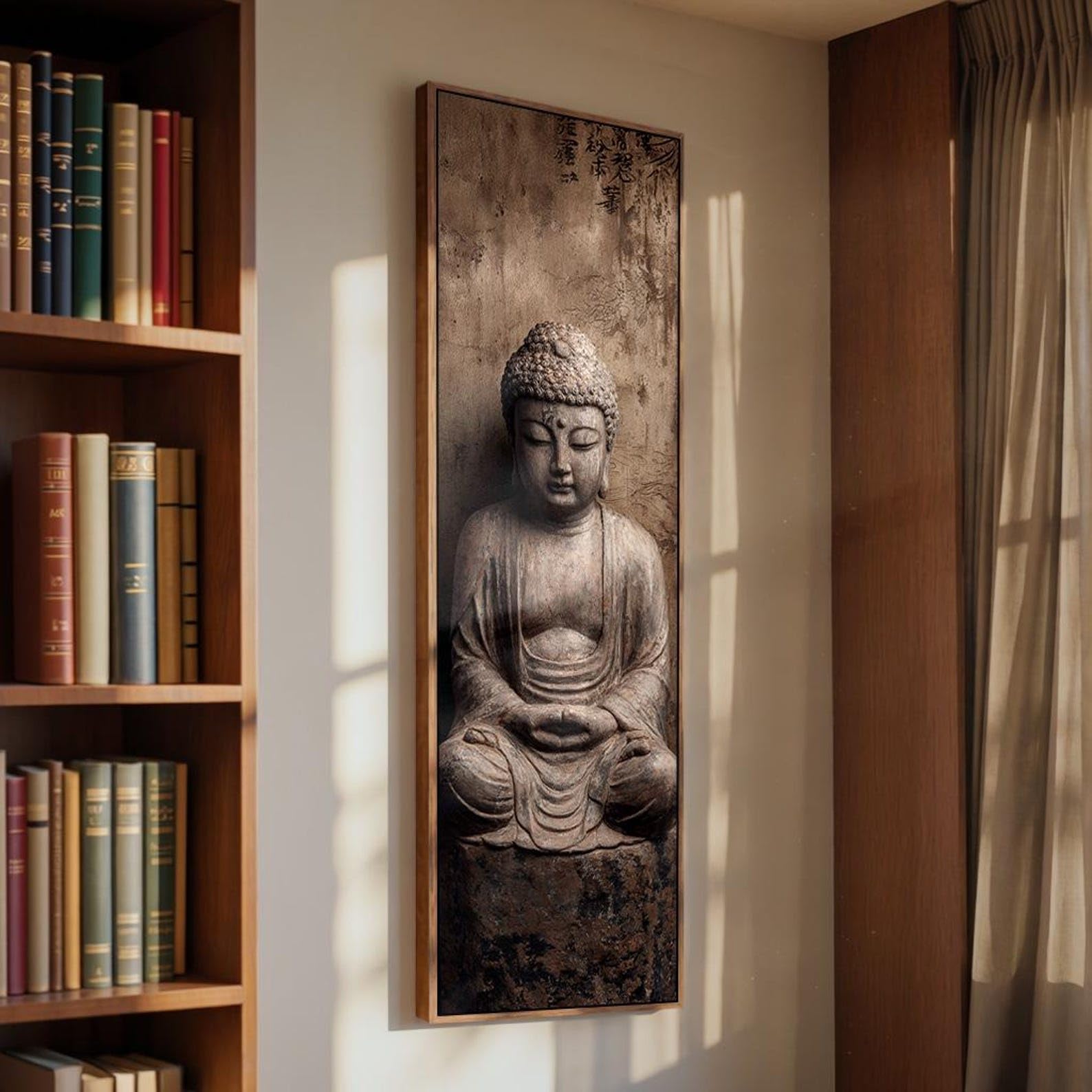 XINBAO Yoga Studio Decor Canvas Wall Art, Tall Narrow Meditation Art, Zen Wall Decor, Slim Statement Piece, Buddha Painting(40x120cm/Frameless)