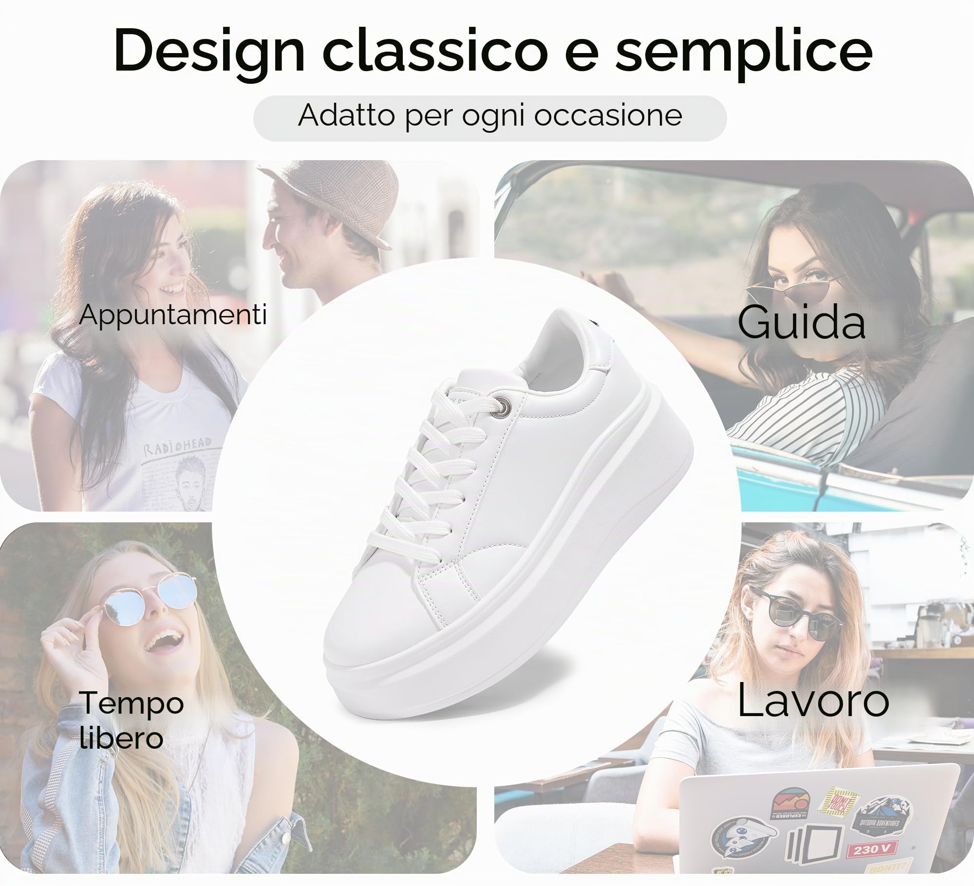 LUCKY STEP Sneakers Donna con Zeppa – Scarpe alla Moda, Classiche Basse, Scarpe Casual in Pelle Sintetica, Comode per Tutti i Giorni