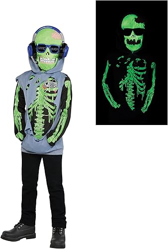 Amscan Zombie Gamer Glow-in-the-Dark Disfraz de Halloween para niños, incluye sudadera con capucha y máscara