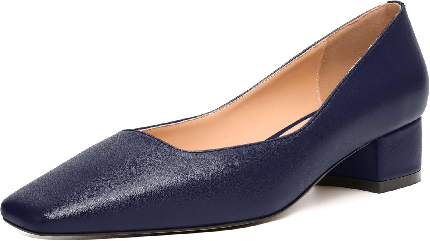 JUSTDANNI Womens Slip On Dress Stylish Wedding Square Toe Matte Block Low Heel Pumps Shoes 1.5 Inch