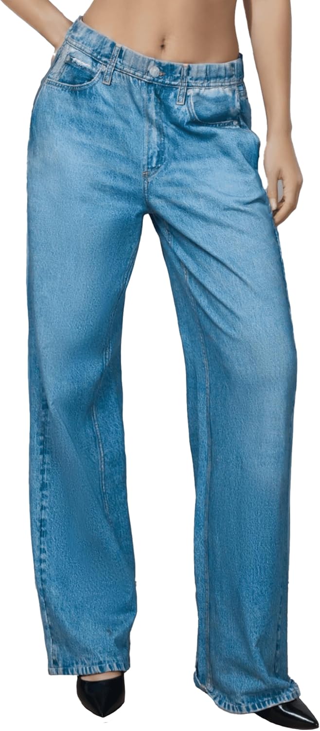 Women French Terry Sweatpant Jeans Denim Miramari Sweat Pants Look Like Jeans Mid High Rise Baggy Wide Leg Stretch Pants