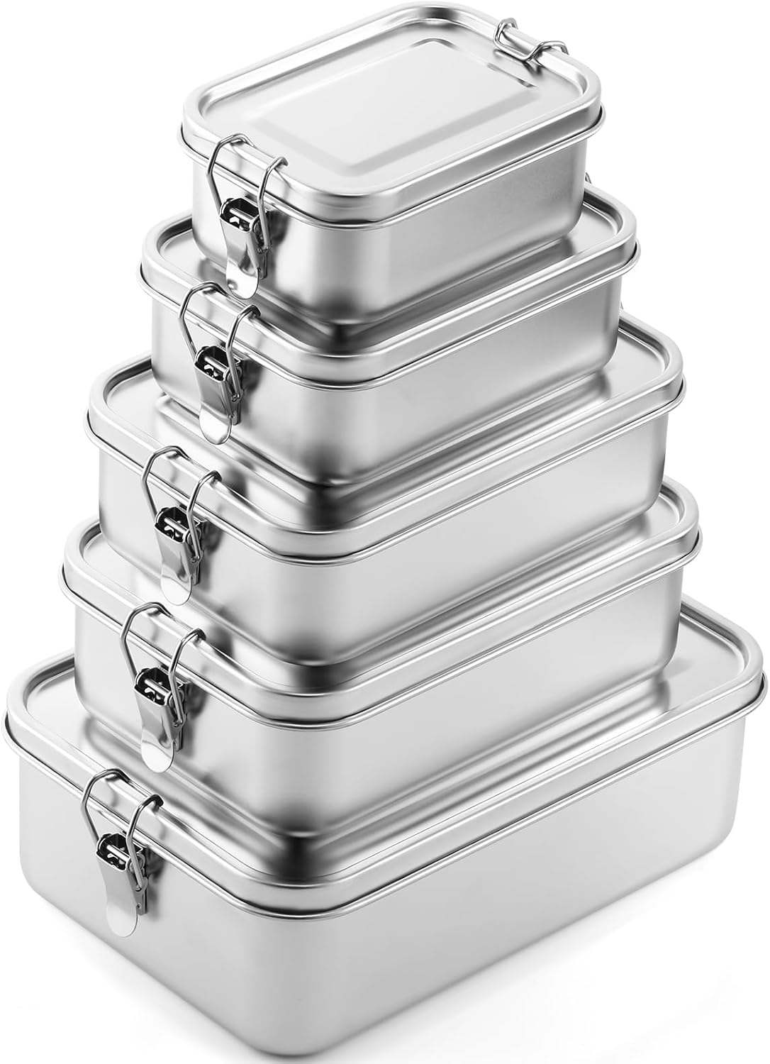 Umigy 5 Pcs Stainless Steel Food Containers 550/850/1200/1400/2400 ml Metal Bento Lunch Box Stainless Steel Food Storage Containers, Lockable Clips to Leak Proof, Reusable Dishwasher Snack Boxes 5 5 Sizes