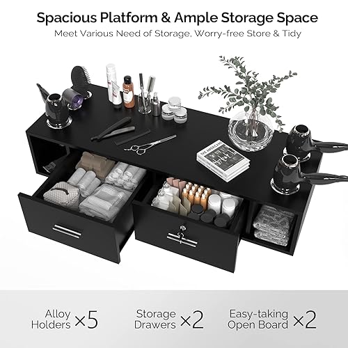 Miniatura 7 de Estación de estilo de montaje en pared para estilista, equipo de peluquería de belleza, estación de gabinete de salón con cajones de bloqueo,