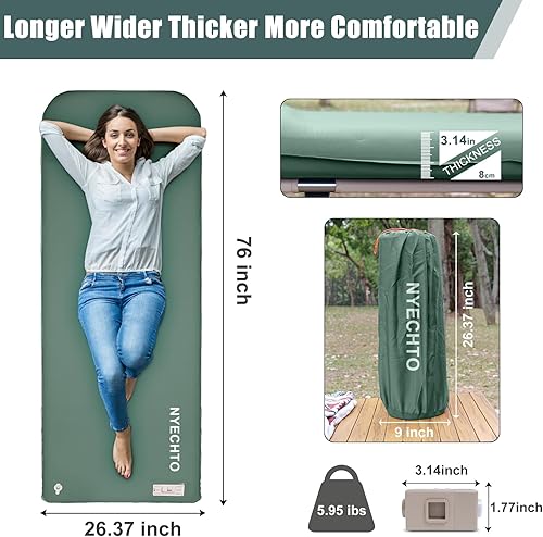 Miniatura 6 de Colchoneta de dormir autoinflable con bomba eléctrica, 3.14 pulgadas de espuma viscoelástica ultra gruesa para acampar, fácil de inflar y desinflar,