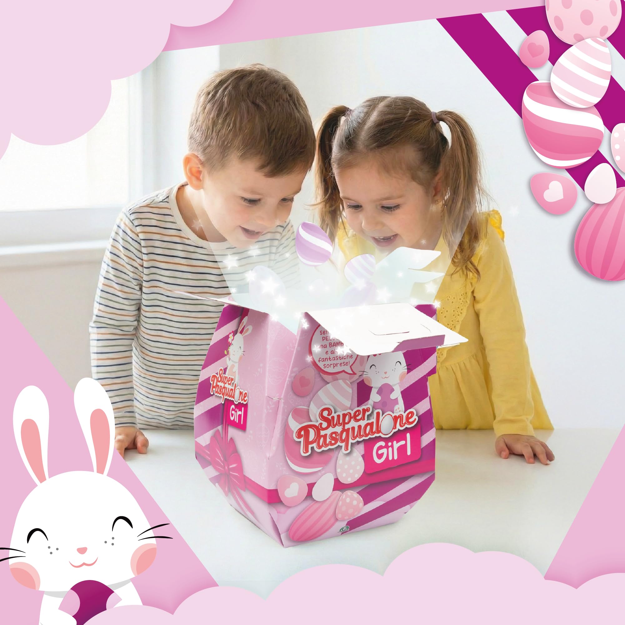 Super Pasqualone - Girl Uovo di Pasqua con Peluche, Bambola E Tante Altre Sorprese, Grande Contenitore in Cartone Eco-Friendly, Idea Regalo per Bambine dai 3 Anni