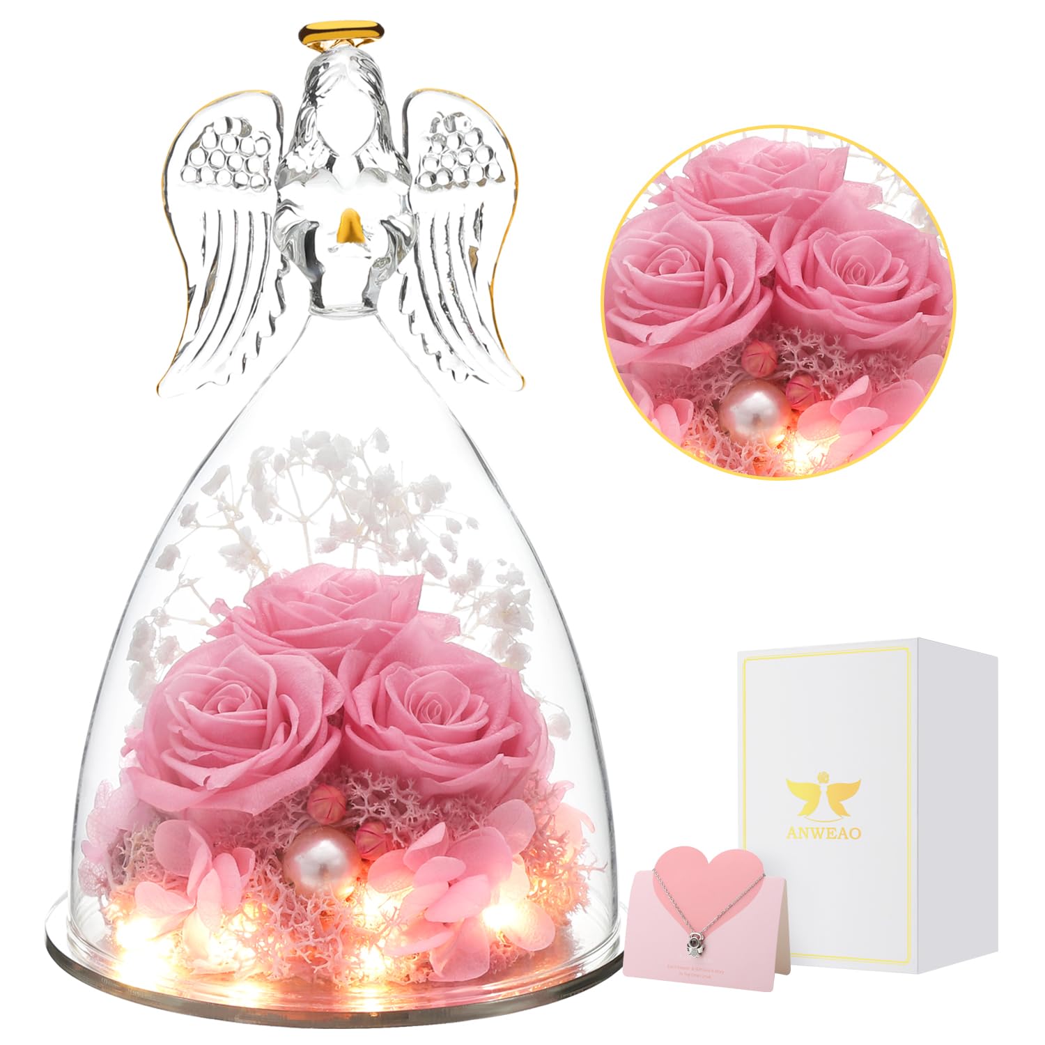Roseページ　リースの中の天使 Amazon.com: Birthday Gifts for Her, Glass Angel Figurine with