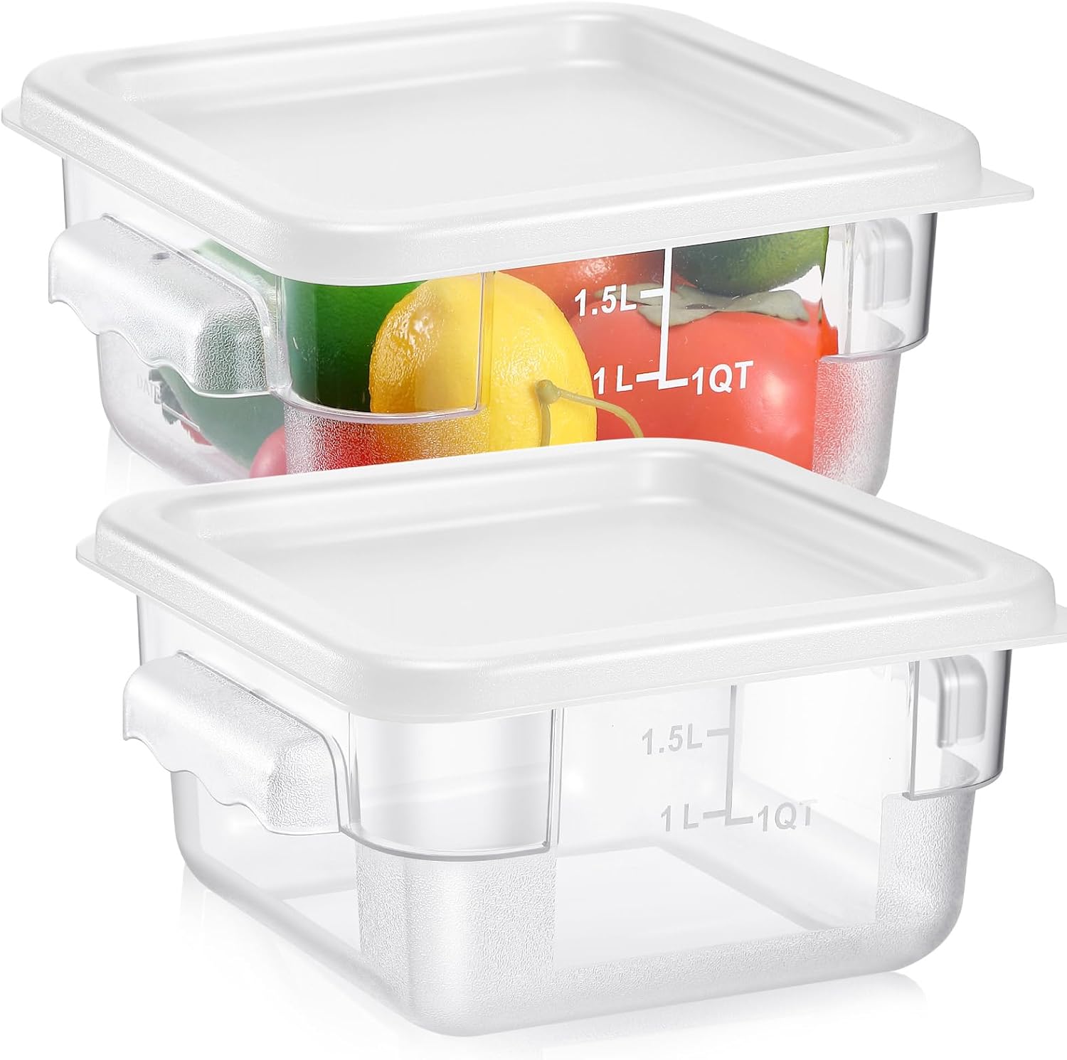 6 Pieces Square Food Storage Containers Polycarbonate Clear food Container with Lid Commercial Storage with Graduations for Commercial Kitchen Dough Marinating Meat(White,2 Qt)