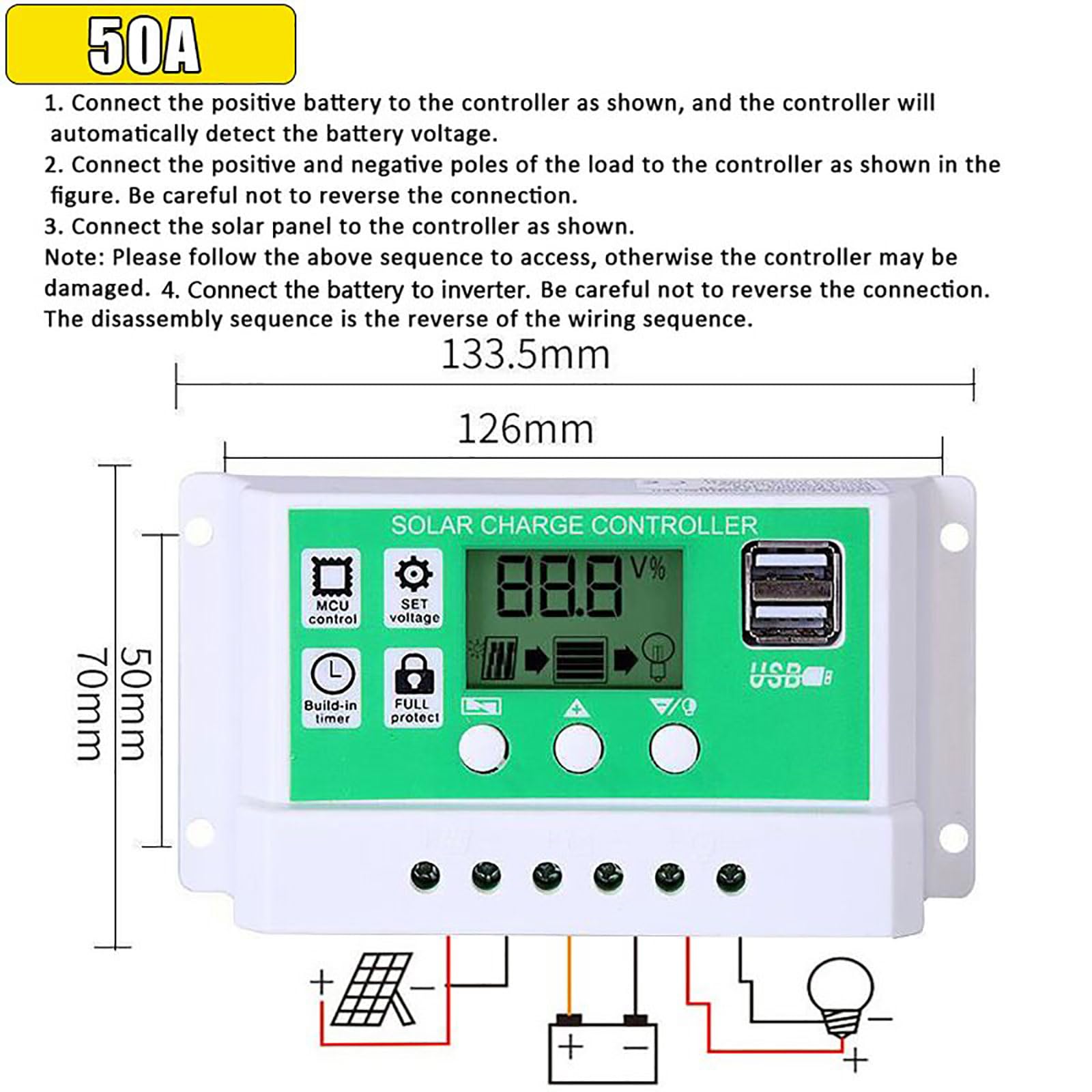 Kit pannello solare off-grid da 6000 W con regolatore di carica da 50 A e doppio display LCD(Black)