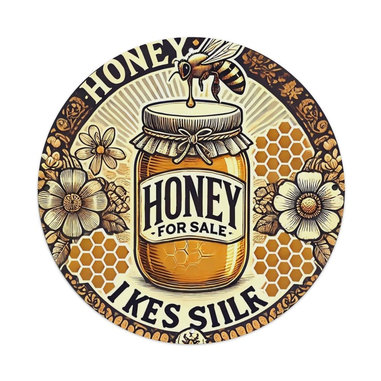 Honey Jar With Bee Tin Sign Metal Poster Vintage Metal Signs for Home Man Cave Bar Cafe Kitchen laundry room Wall Decorations 8x8 inches