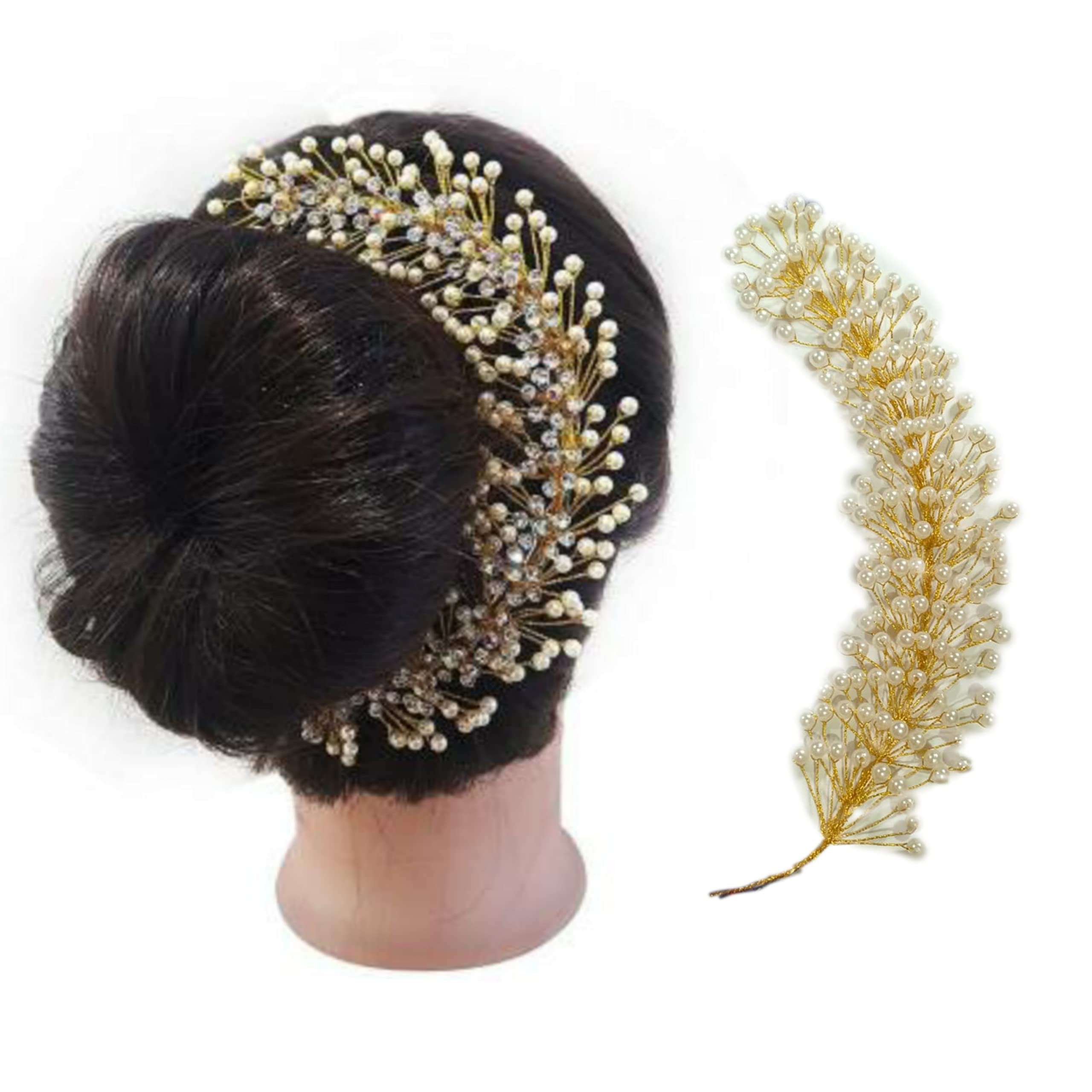 Rashmika Fashion Hand Made Crystal, Pearl Headdress Wedding Party Bridal Fancy Hair Clip Headband Hair Vine and Headpiece Hair Accessories Wedding Tiara Hair Accessory Set (White) (B09ZV156ZZ) Amazon Price History, Amazon Price Tracker
