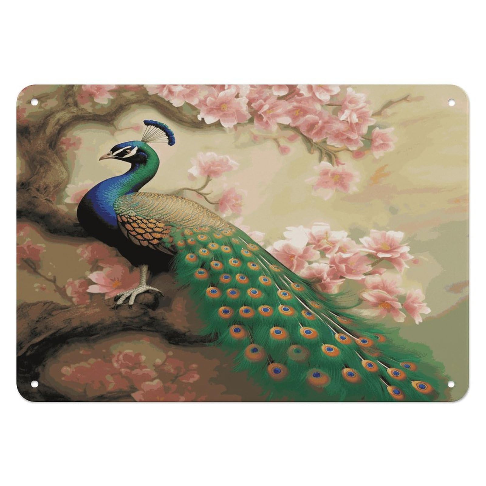 Fekiloot Style Oriental Peacock On Flower Tree Wall Decor Iron Painting Metal Sign