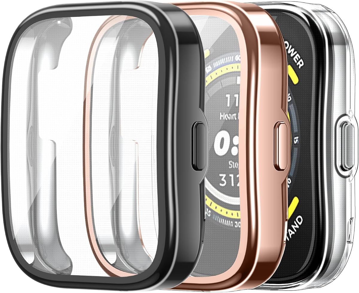Fintie 3 Packs Screen Protector Case Compatible with Amazfit Bip 5 | Soft TPU Plated Bumper, Full Protective Cover Cases, Scratch-Proof & Shockproof, Lightweight & Flexible