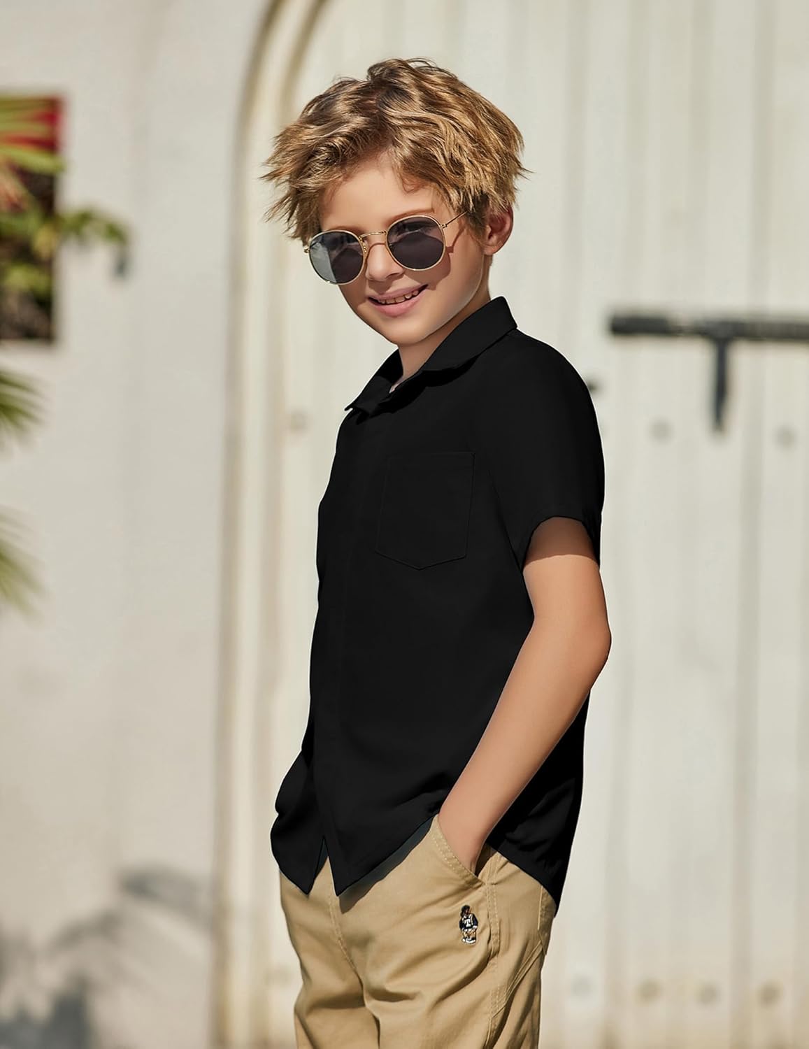 Arshiner Boys Short Sleeve Dress Shirts Solid Button Down Shirts Summer Formal Uniform Shirt with Pocket - Image 4