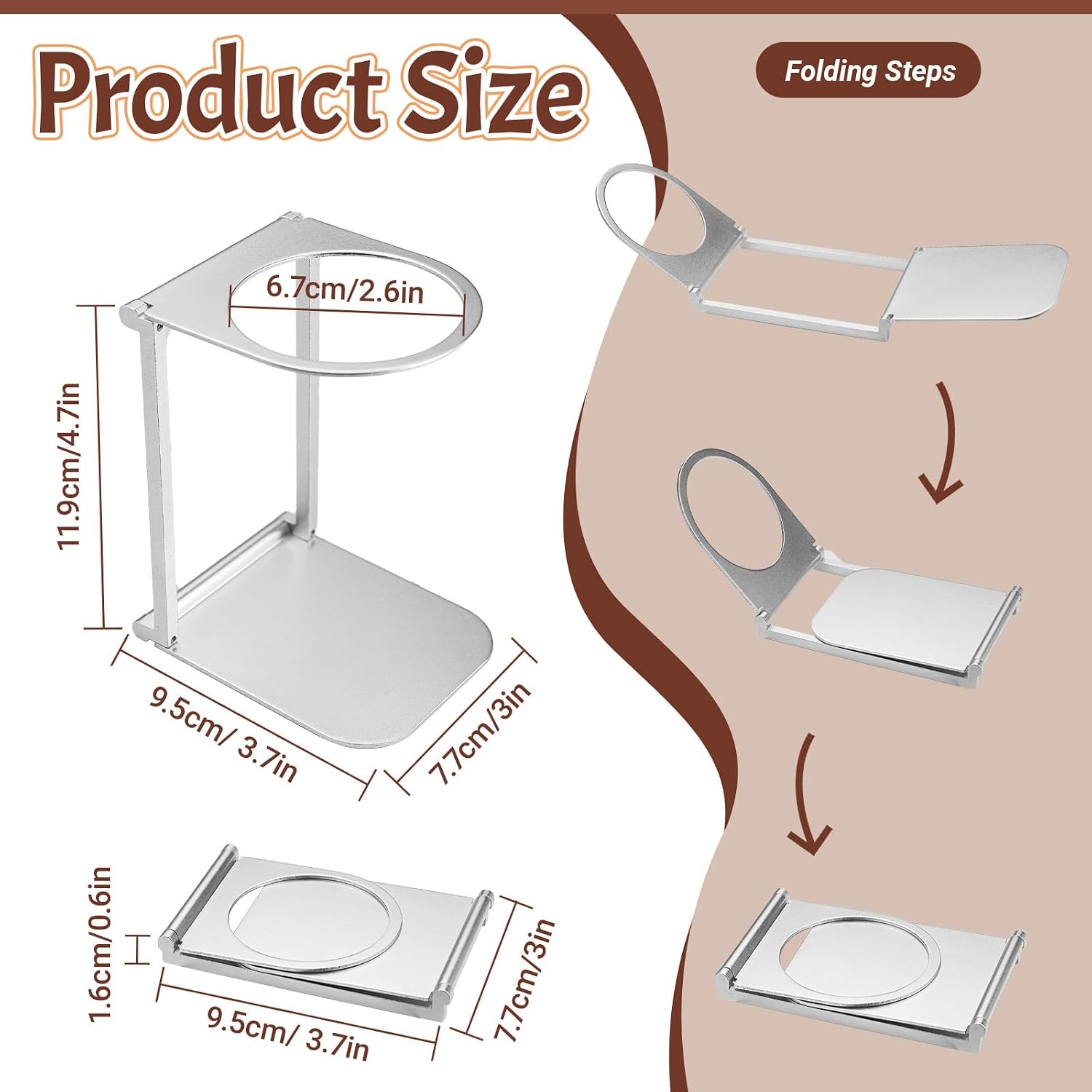 Portable Coffee Maker Stand, Foldable Aluminum Pour Over Coffee Dripper Holder for Espresso Machines, Compact for Camping & Home Use, 1 Pack Silver image 2