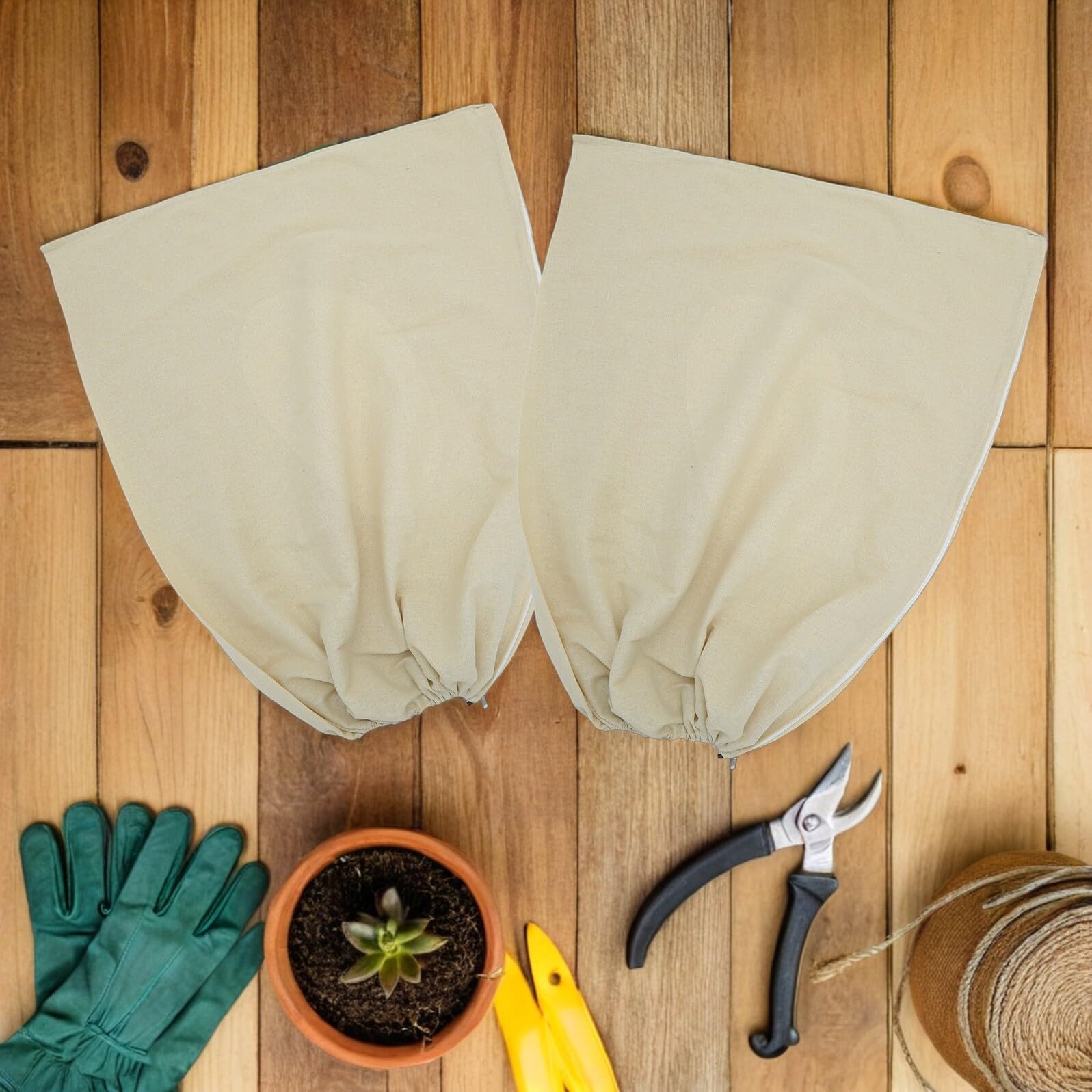 ORFOFE Copertura Piante Inverno in Lino Beige 2 Pezzi, Protezione | Piccoli Alberi e Vaso, Riutilizzabile, Misura 39, 3x31, 44 Pollici, Uso Esterno