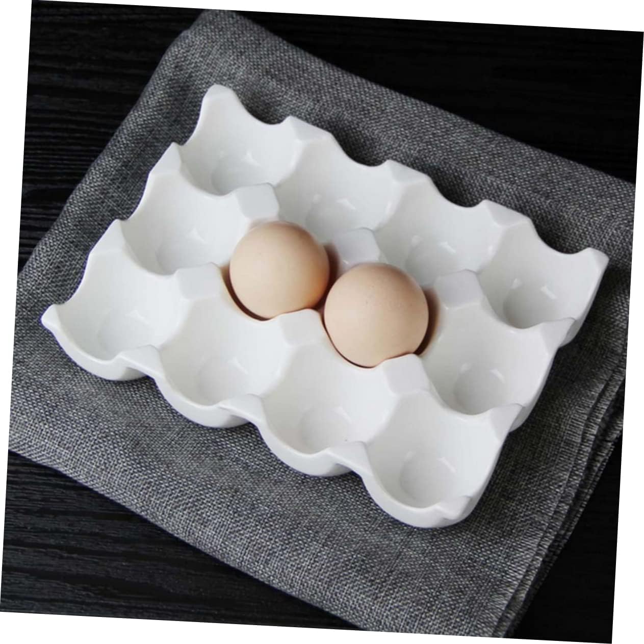 6grids High-temperature Porcelain Egg Storage Bin Kitchen Fridge Egg Organizer Ceramic Container