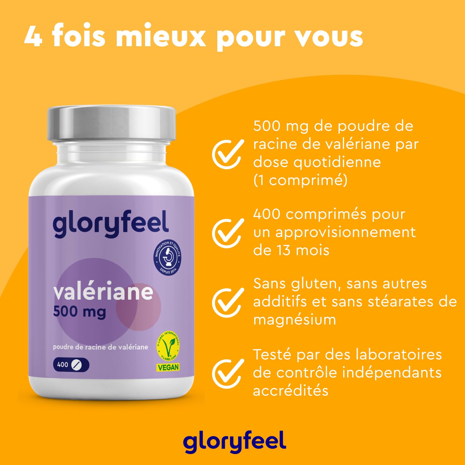 Valériane Hautement Dosée (500 mg par Dose Journalière), 400 Comprimés pour Plus d'un An, Extrait de Racine Pure, Plante, Complément Alimentaire, 100% Végétalien, Sans Additifs