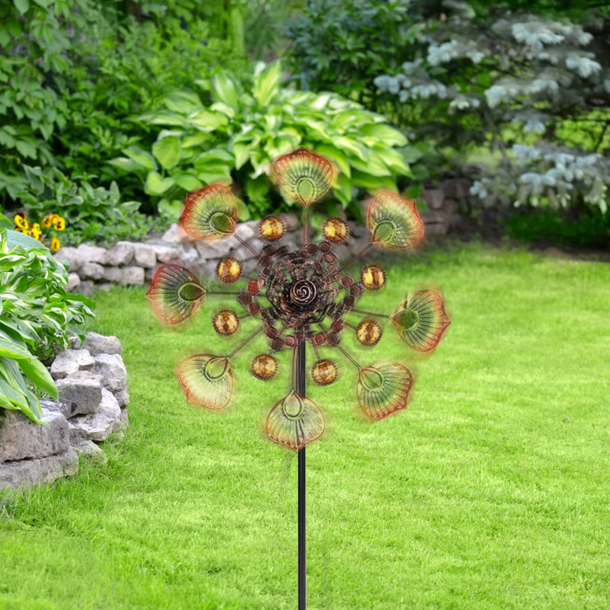 Prefdo Moulin à Vent 3D Métal Tortue Tribale - Sculpture Cinétique Suspendue Jardin Extérieur 30,5 Cm