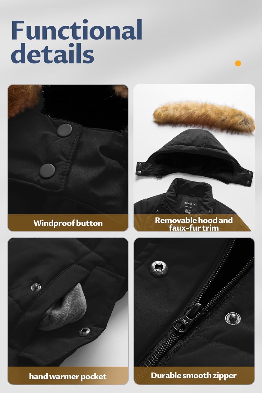 CREATMO US Girl's Winter Fleece Lined Long Parka Puffer Coat Thicken Ski Jacket With Fur Trim Hood - Image 6