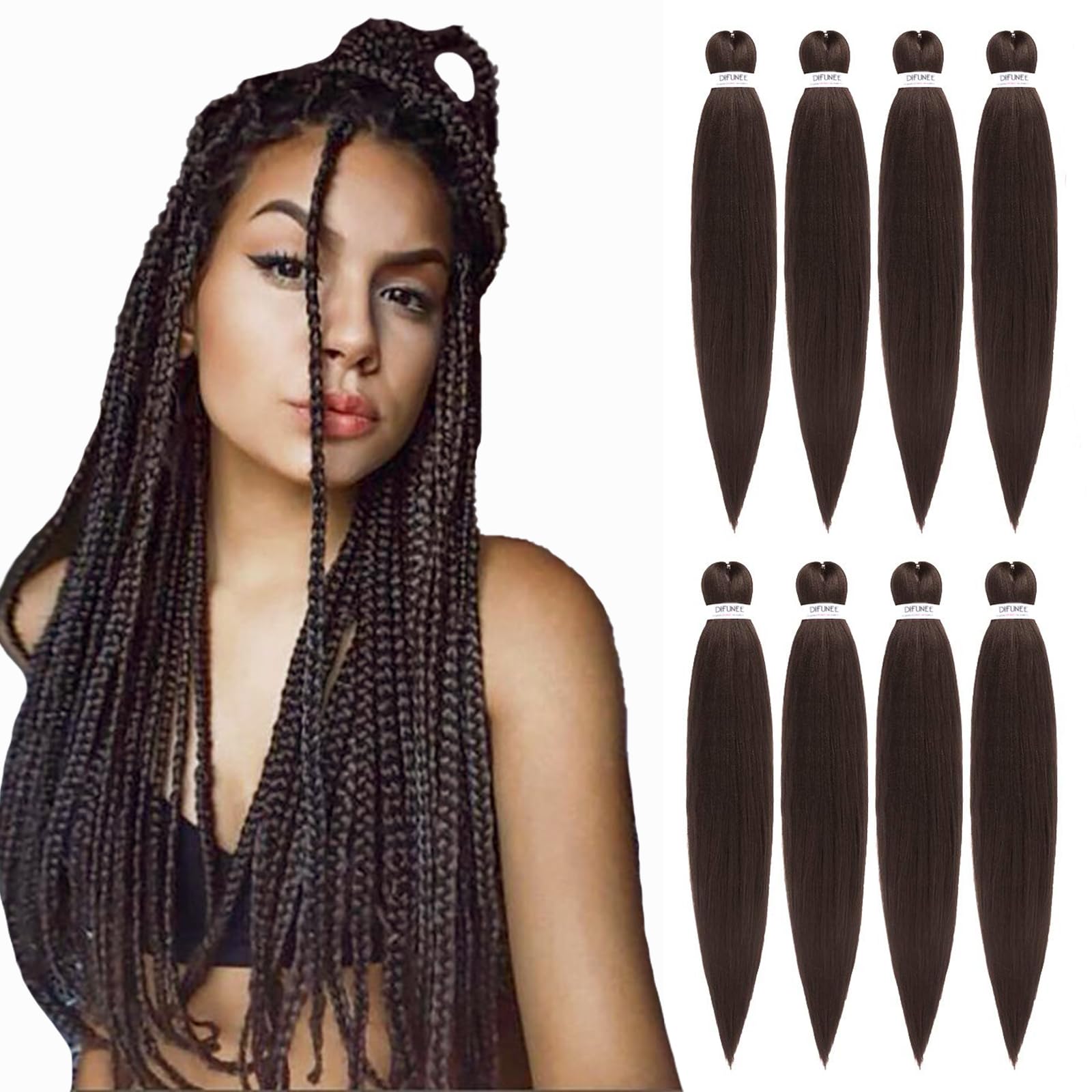Difunee 20, 4: Pre-Stretched Professional Braiding Perm Yaki Hair 20"-8Packs/Lot Low Temperature Synthetic Fiber Crochet Braids Crochet Hair Braiding Hair Extension Twist Braid (#4}