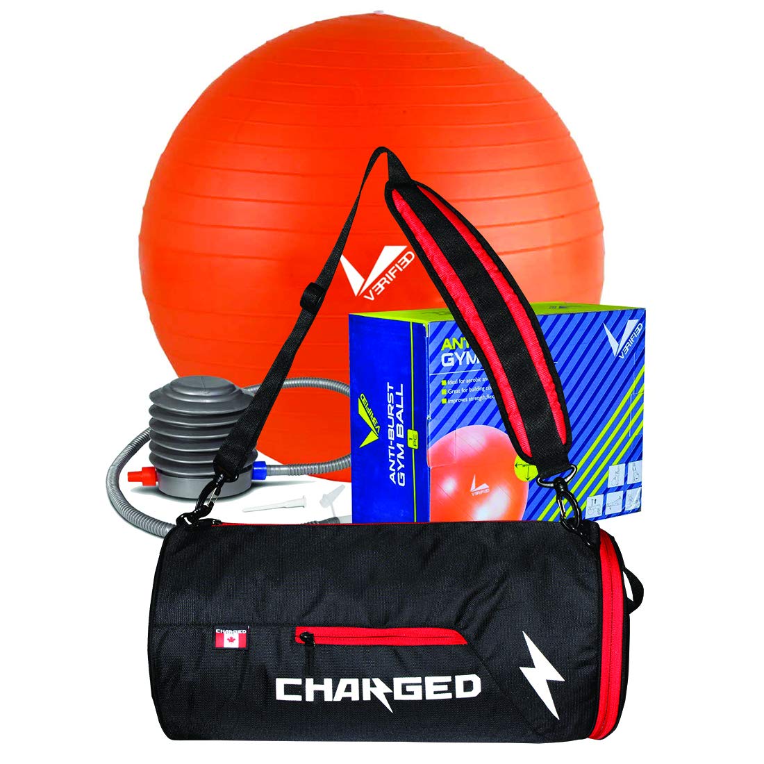 VERIFIED Gym Set with VERIFIED 75 CM Weighted Gym Ball and Charged Bueno Gym Bag Black RED-picture-21