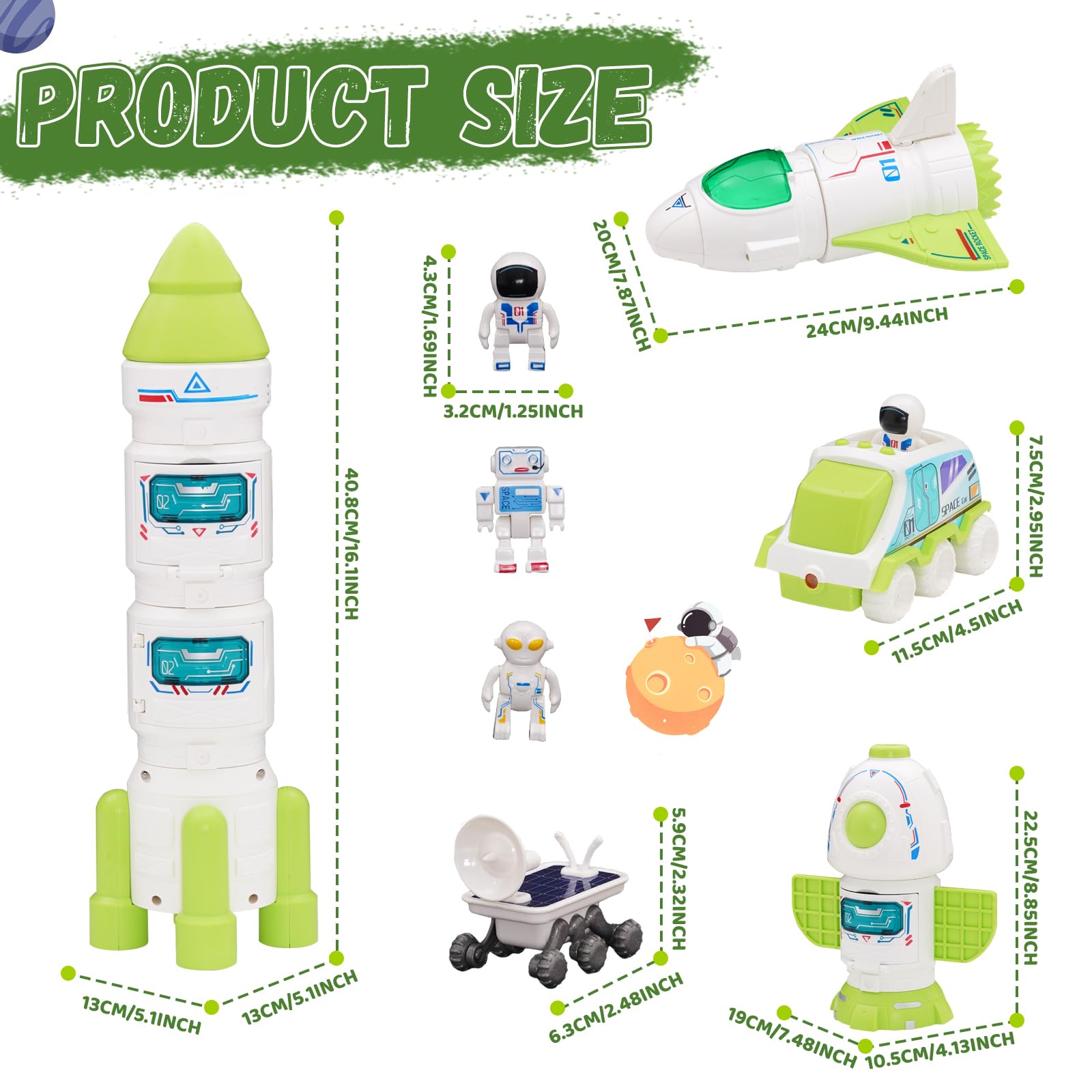 Razzo Spaziale Giocattolo per Bambini, Space Shuttle Giocattolo con e Astronauta, Adatto a Bambini di 3, 4, 5, 6, 7, 8 Anni, Stimola Fantasia e Esplorazione Spaziale (Verde)