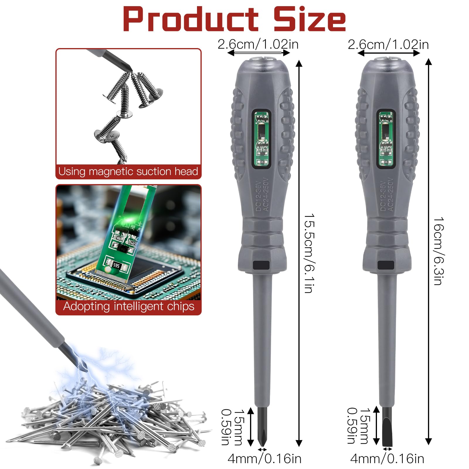 4 cacciaviti tester di tensione, tester di elettricista multifunzione, cacciavite magnetico ad alta coppia 2 in 1, penna per tester di corrente per casa, industria