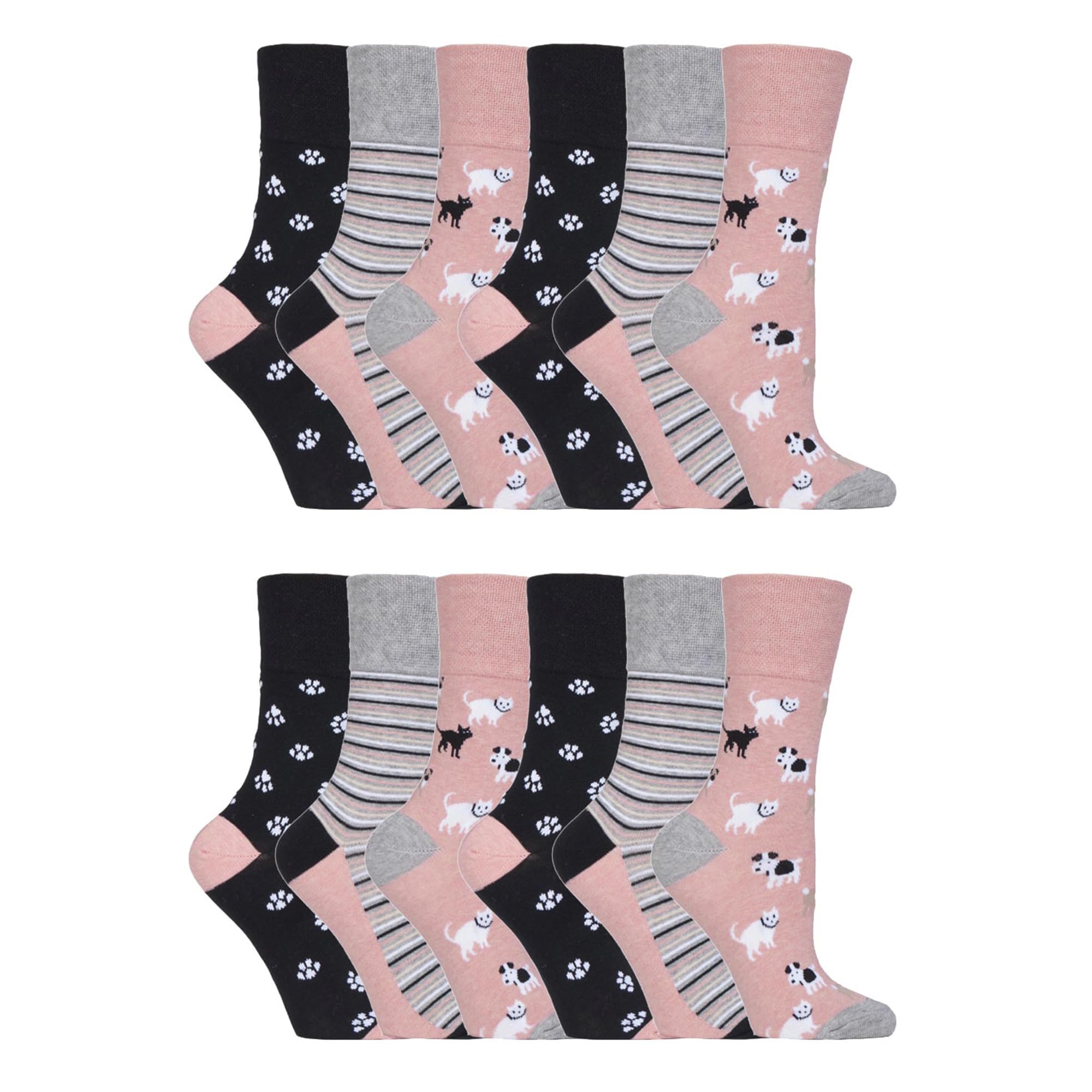 SOCK SHOP GENTLE GRIP - Ladies Animal Novelty Socks – 12 Pack | Non-Elastic Cotton Socks with Cute Dog, Cat & Wildlife Designs (4-8, SOLRH169)