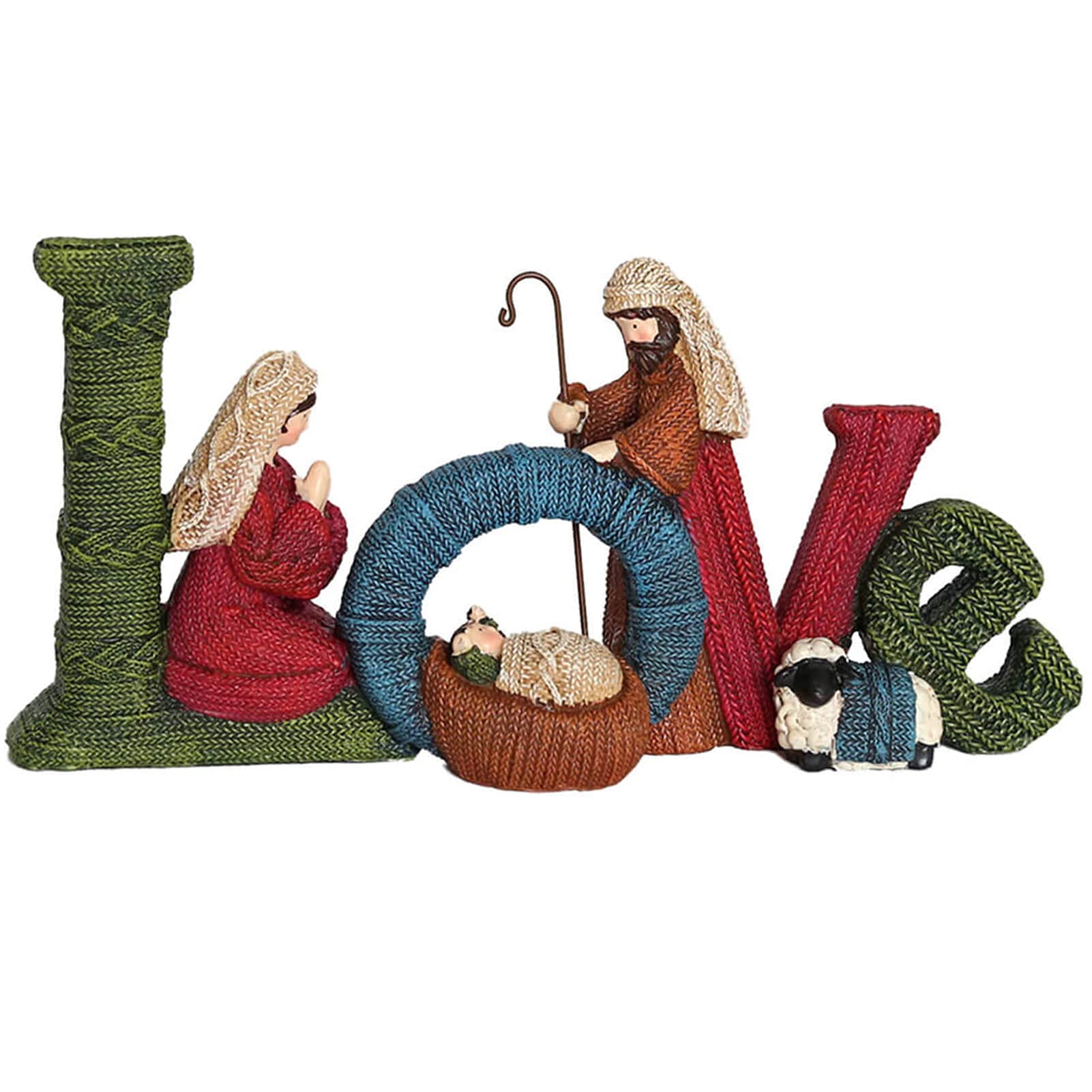 Christmas Figurine Love Nativity Statue - 10.4 Inch Home Decor Resin Sculpture with Holy Family(Multi-Color)