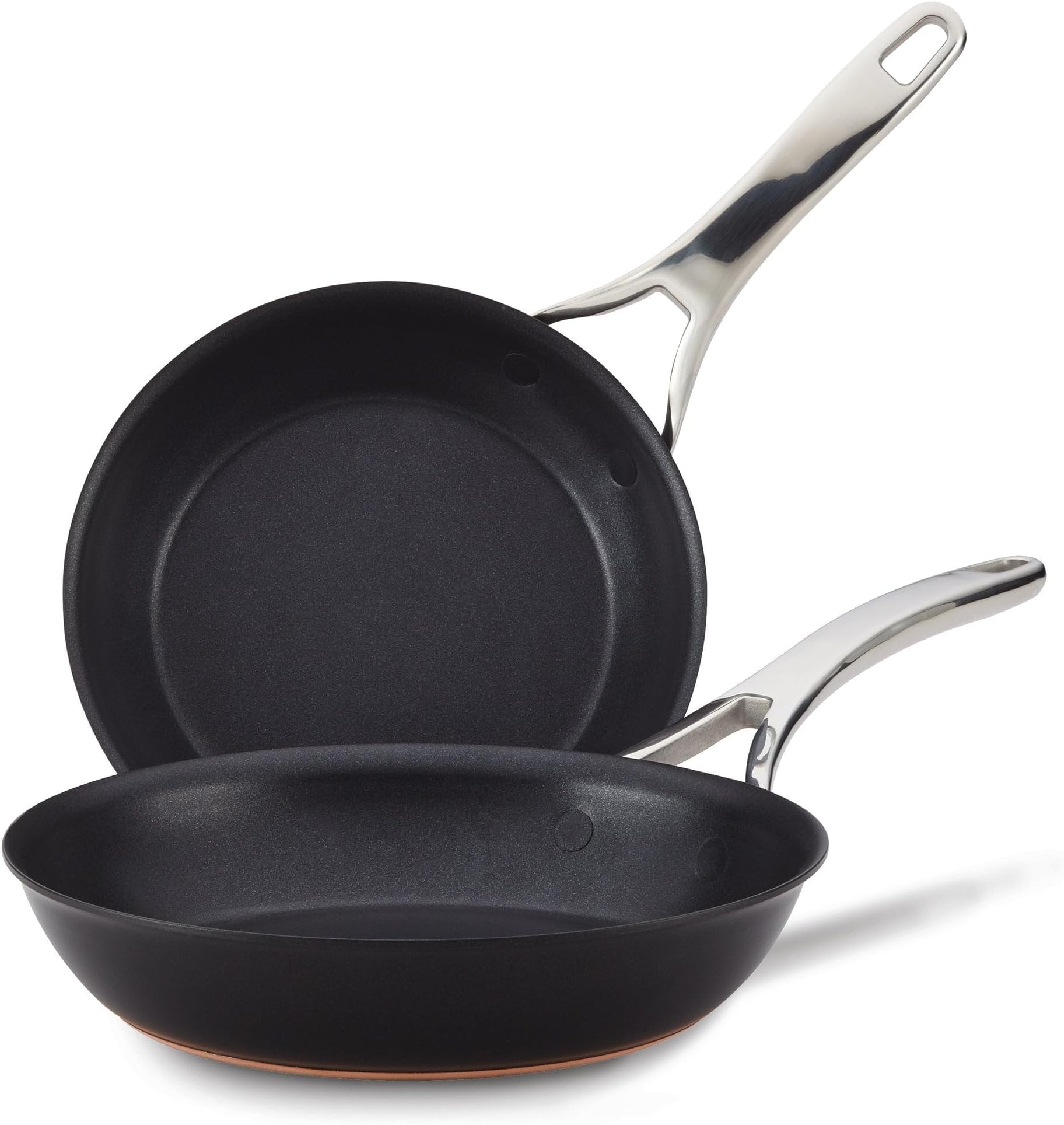 AnolonNouvelle Copper Nonstick Frying/Fry Pan Set/Hard Anodized Skillet Set - 8.5 Inch and 10 Inch, Black Onyx