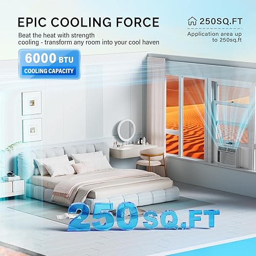 Miniatura 9 de ROVSUN - Aire acondicionado para ventana, ahorro de energía, con control remoto y función de temporizador, 110 V60 Hz, color blanco