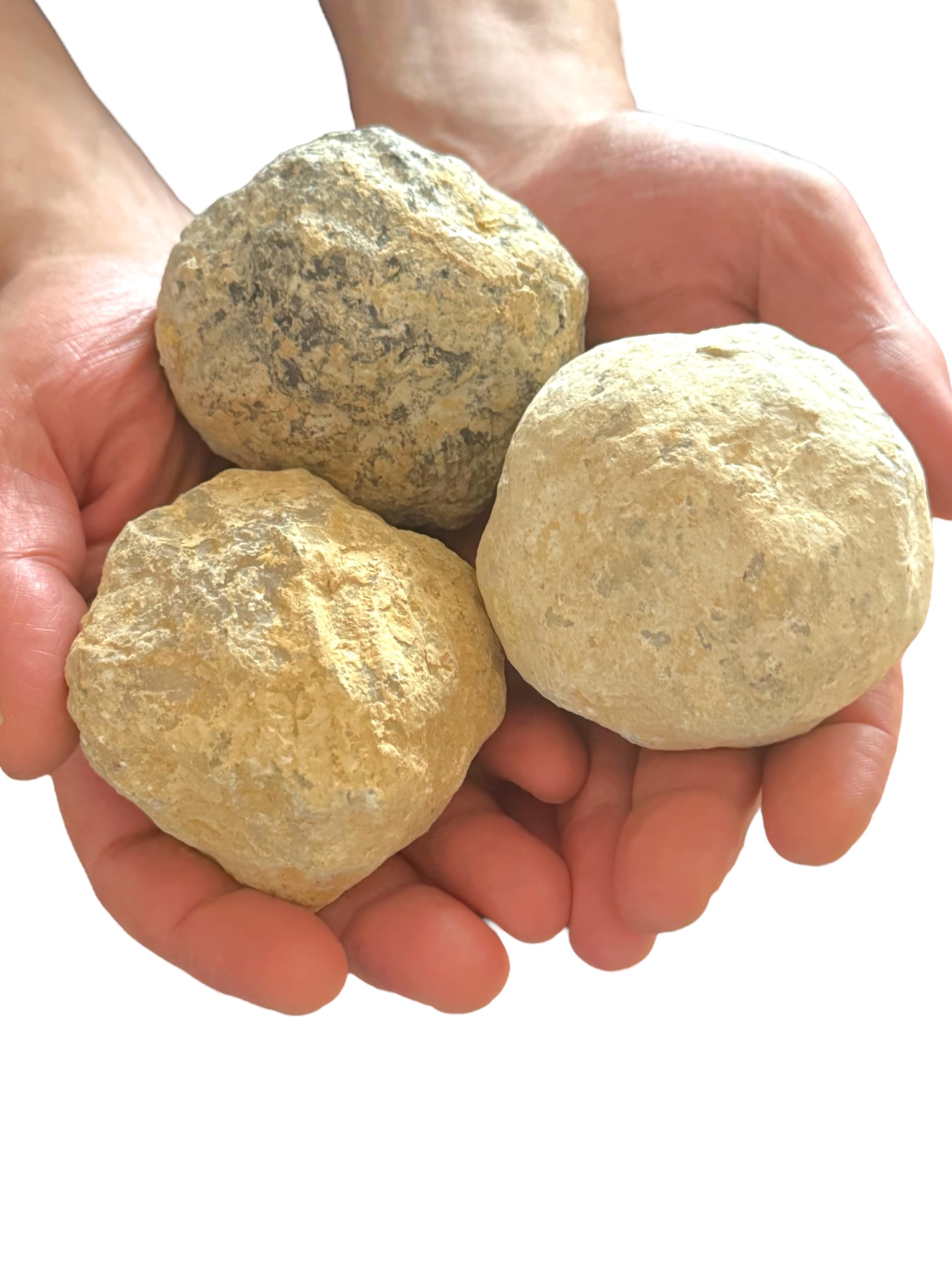 Juego de geodas grandes de tres piezas en tamaño de béisbol, 7 – 8 cm, 900 – 1000 gramos para romper tú mismo, con instrucciones y explicación