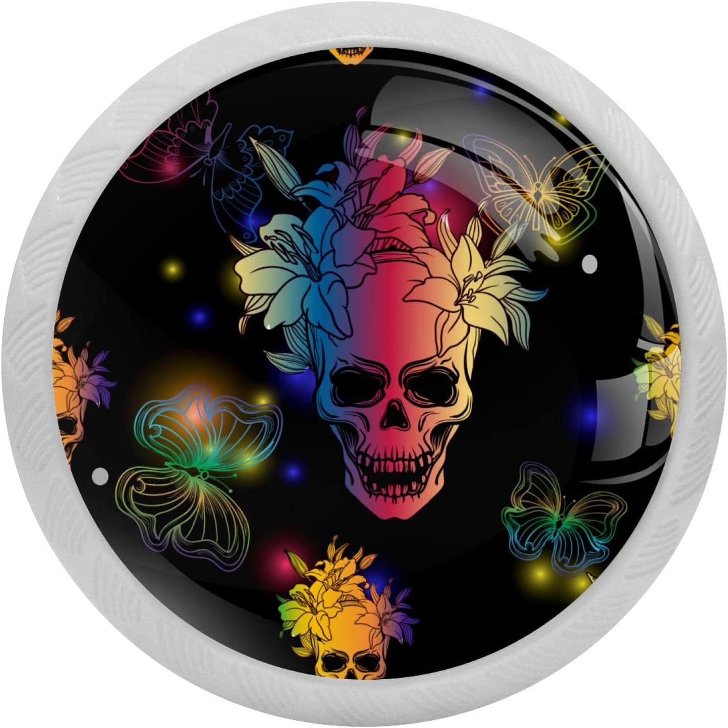 Arco iris Boho Chic Mariposas Calaveras Cristal Tirador ergonómico de 30 mm Círculo Brillante Muebles Armario Asa para Cocina Vestidor, Armario Armario