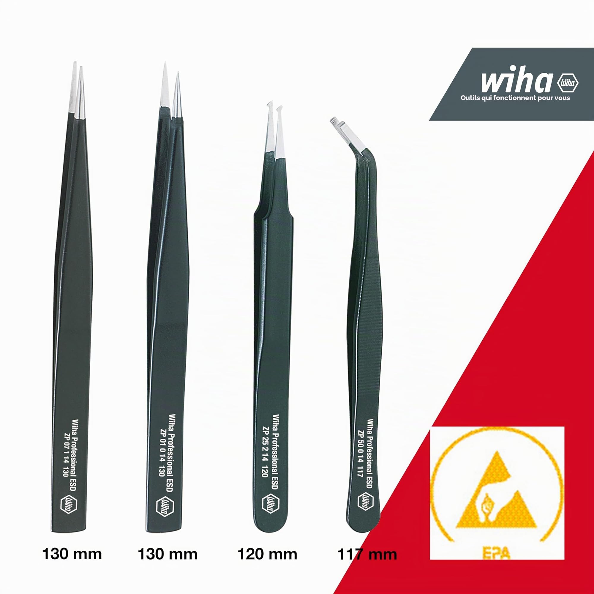 Wiha 32349 Ensemble de Pincettes SMD ZP 99 0 14 002 Professional ESD Cod. ZP99014002, Cranberry
