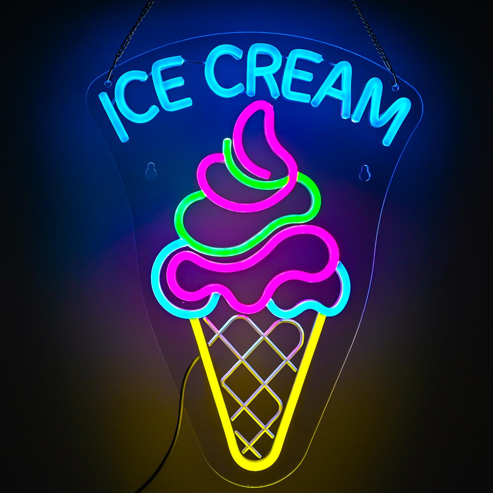 Insegna al neon a forma di gelato, dimmerabile a LED, decorazione da parete, 41,9 x 31 cm | Decorazione da dessert per affari e feste | Regali di Natale e compleanno per gli amanti del gelato