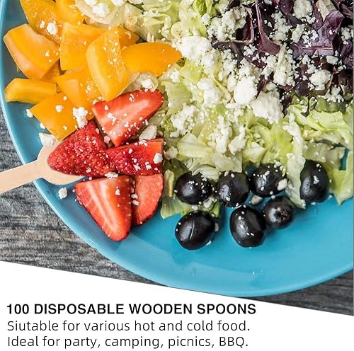 Miniatura 2 de Juego de 100 cucharas desechables de madera de bambú, 5.5 in, biodegradables, ecológicas, 100% madera de abedul resistente, Navidad, fiestas,