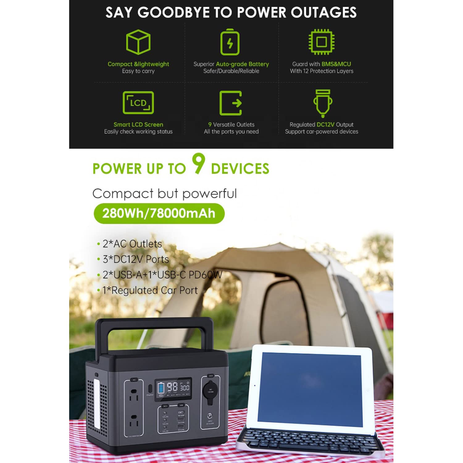 Modulo Batteria Esterno espandibile,Alimentatore di Backup Solare con Batteria al Litio da 560 Wh,per Il Campeggio all'aperto, Camper, Viaggio, casa, Emergenza, Backup,220v