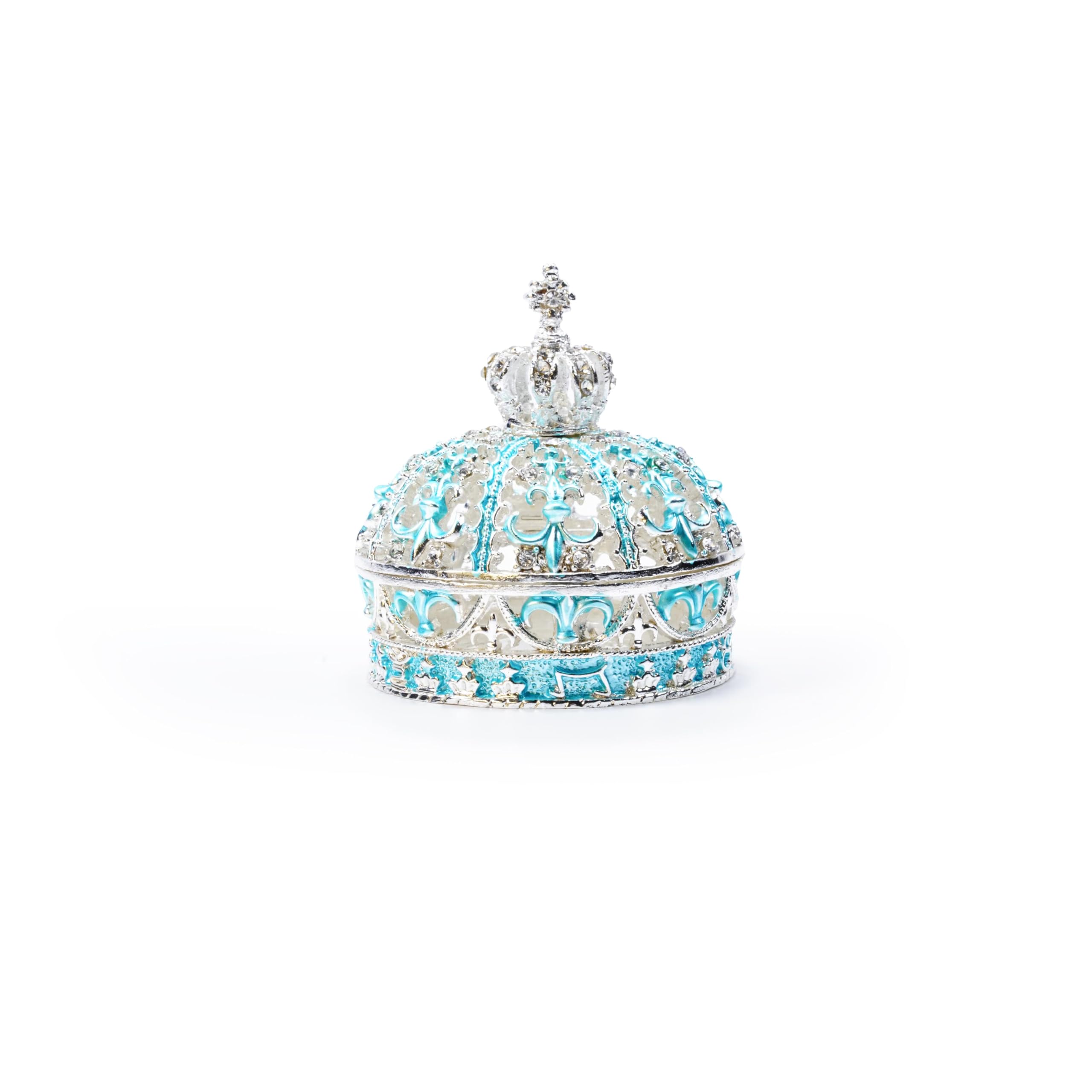 GawhoodGawhood Crown Antique Jewelry Box Cute Hand - Painted Enamel Trinket Box Mystery Gift with Lid Vintage Room Decor Ring Earrings Jewelry Organizer, Blue