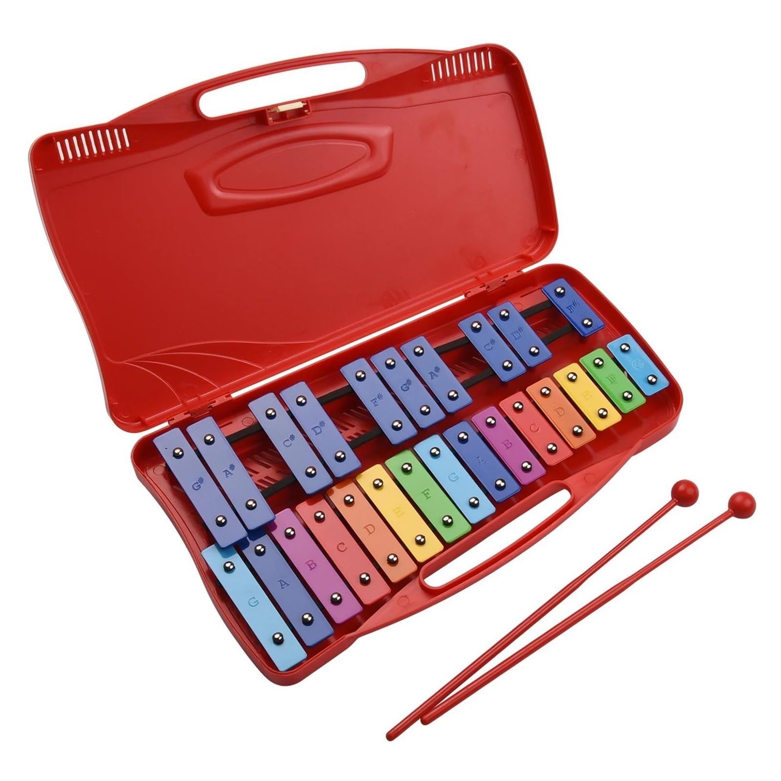 Ksylofon 25 nut glockenspiel ksylofon ręczny ksylofon perkusyjny rytm instrument muzyczny z etui 2 młotki (czerwony)