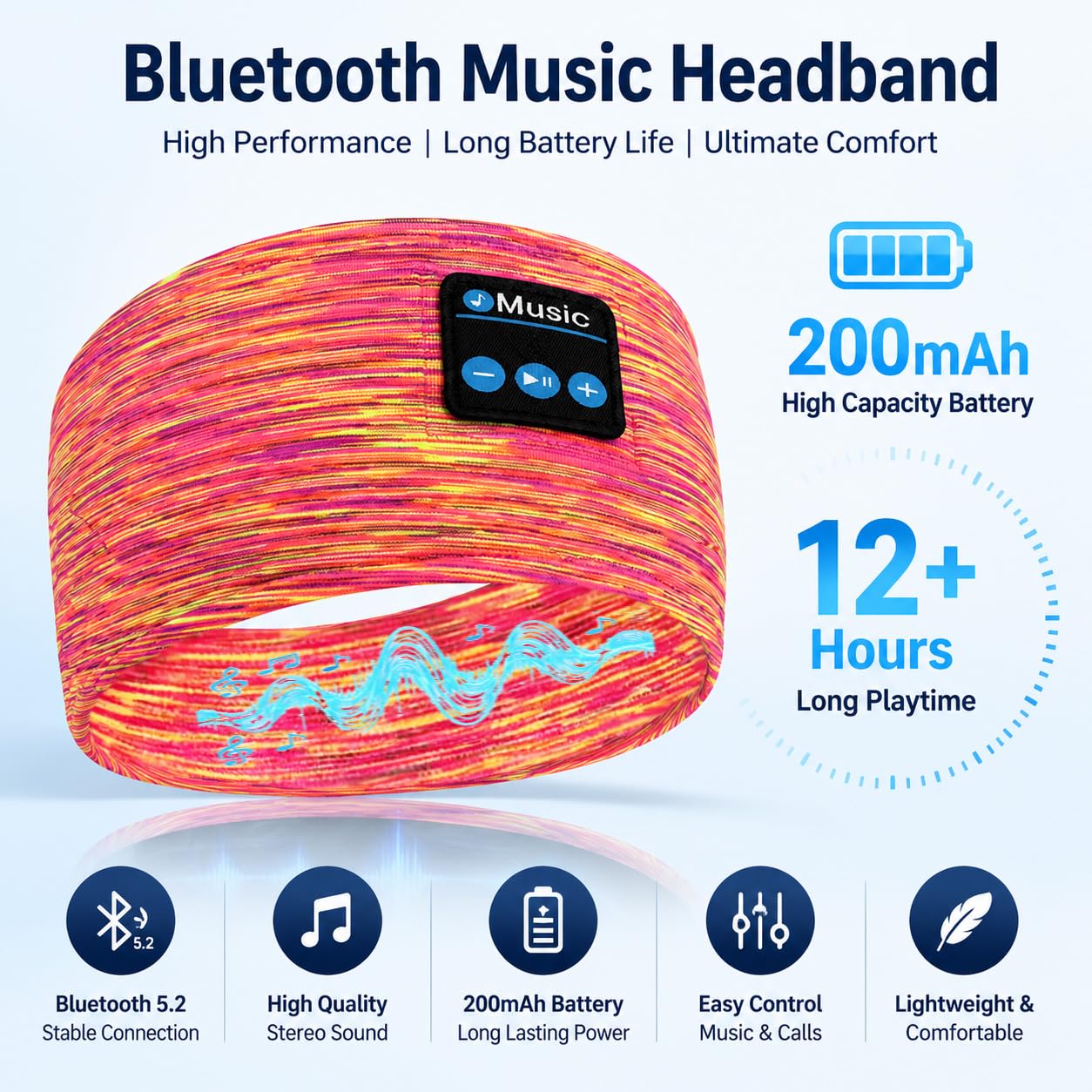Auriculares Bluetooth para dormir, diadema inalámbrica para dormir de lado, auriculares inalámbricos para dormir, para entrenamiento, deportes, yoga, correr, viajes (amarillo rosado)