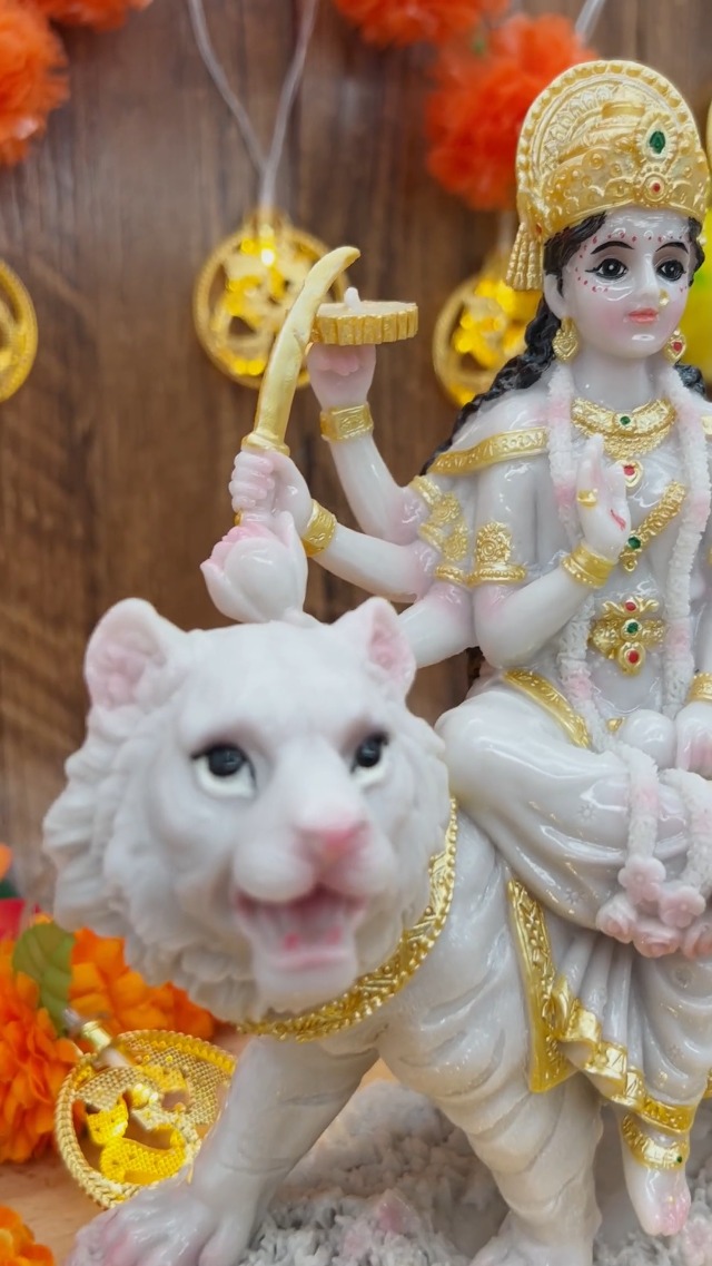 Estatua de Durga Mata de 8.5 pulgadas en color mármol miniatura 7