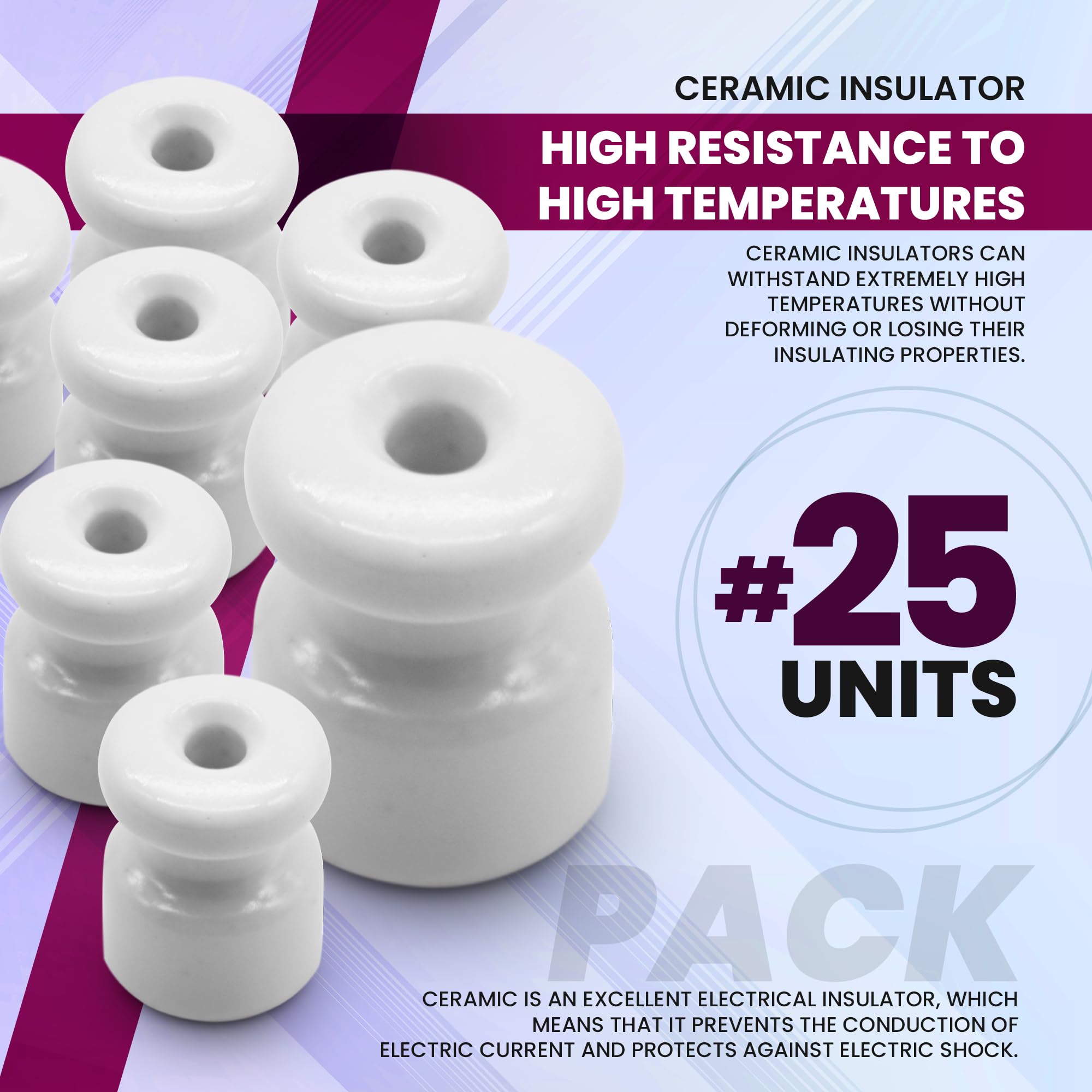 DOJA Barcelona | Aislador Ceramica | Blanco | Pack 25 | 18 x 23mm | Aisladores Ceramicos | Aisladores de Ceramica Excelente Resistencia | Aisladores para Electricidad, Cable Trenzado, Electrico