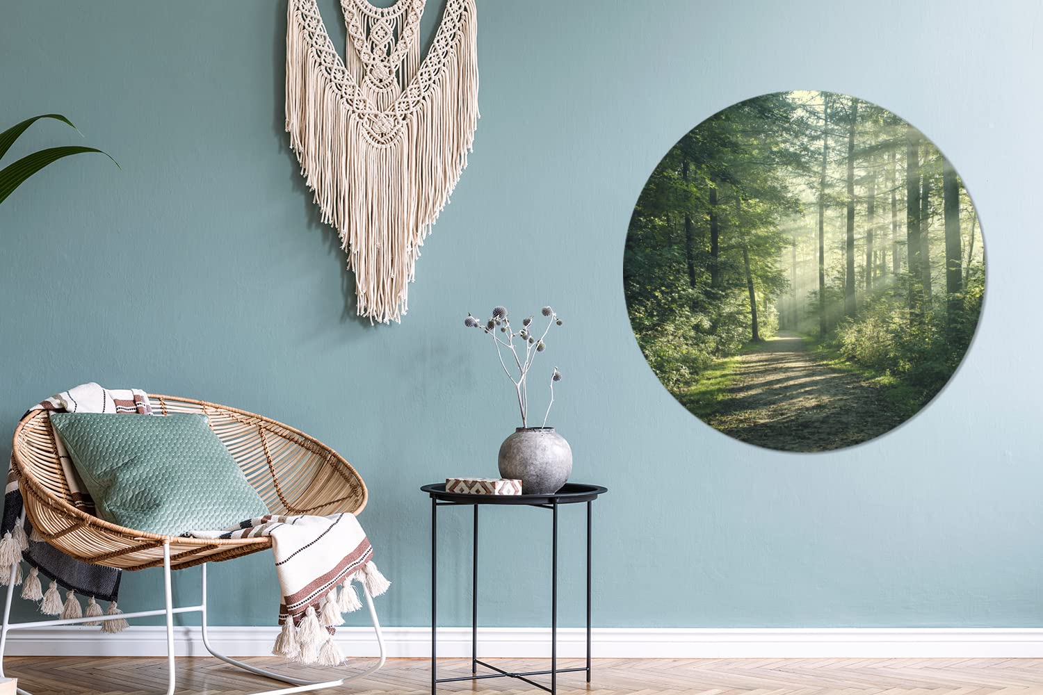 MuchoWow Wandbild Rund Wanddeko Deko Wohnzimmer Bilder 90x90 cm Wald - Licht - Weg